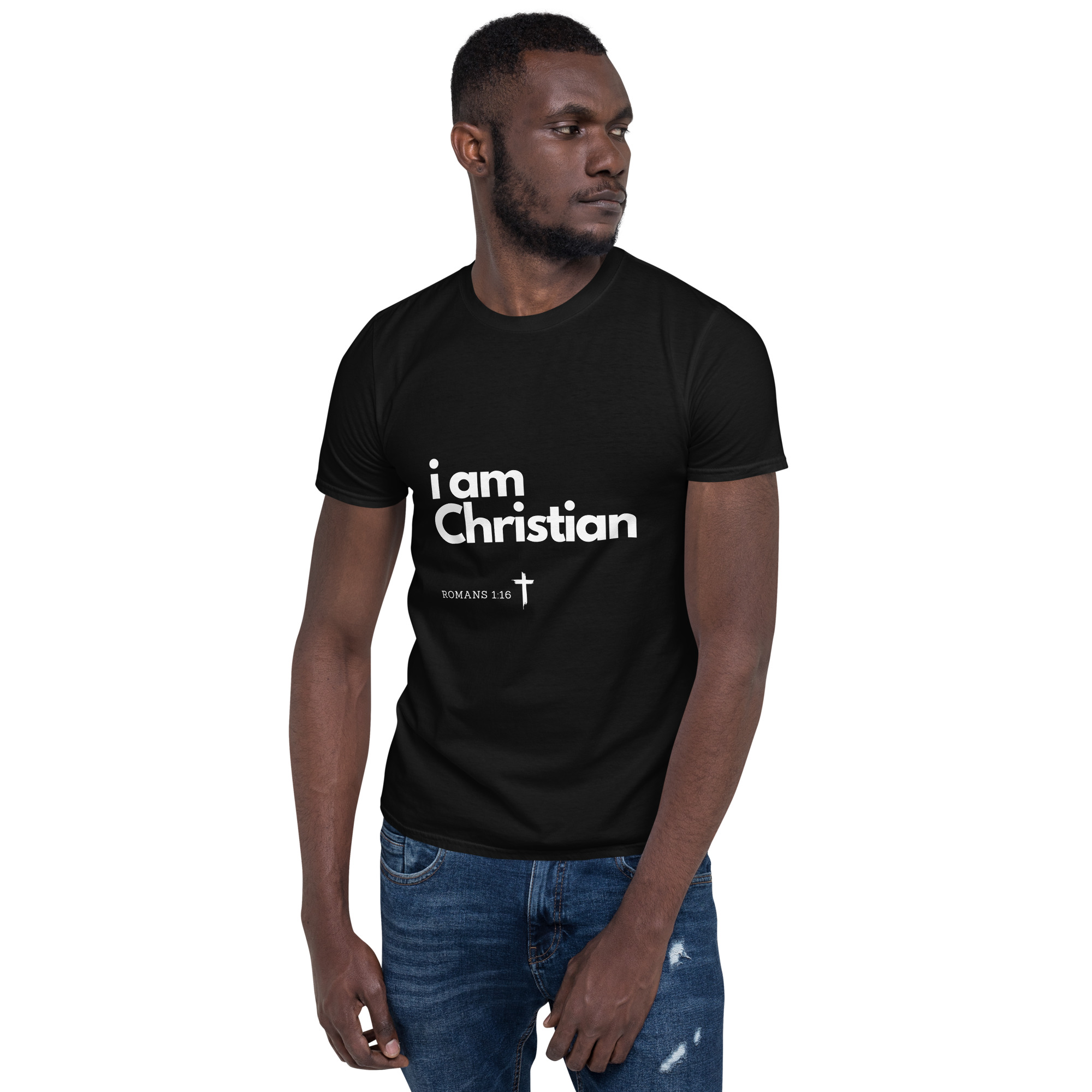 'i am Christian' Unisex T-Shirt - w/Scripture, Dark Colours - Image 2