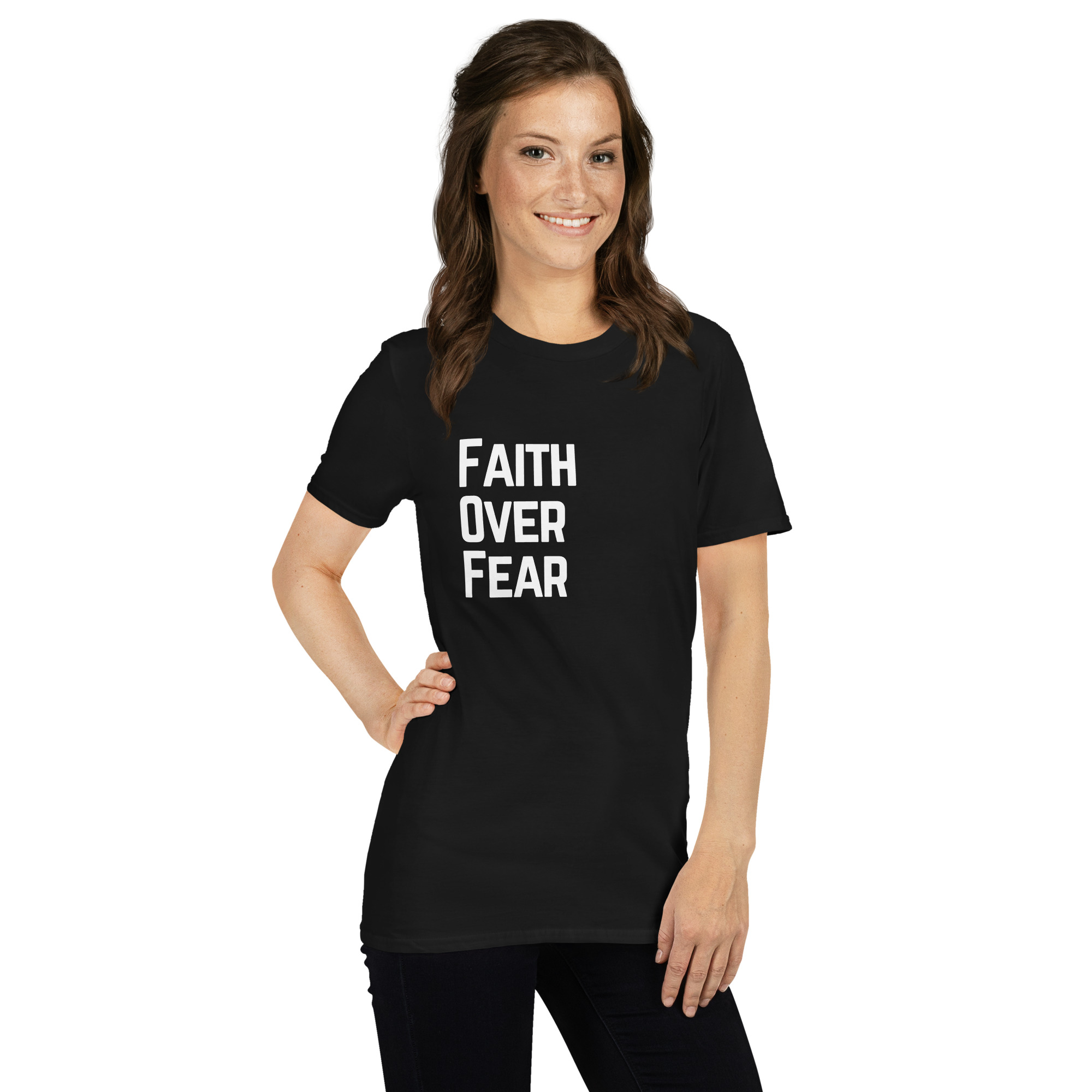 'Faith Over Fear' Unisex T-Shirt - Plain, Dark Colours - Image 2