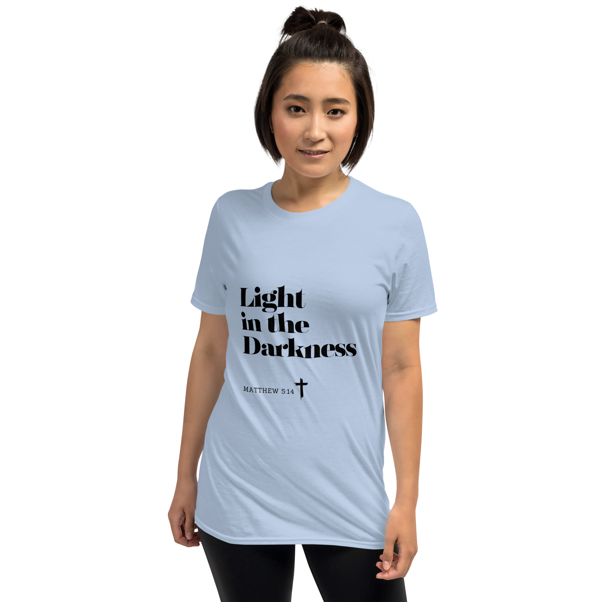 'Light in the Darkness' Unisex T-Shirt - w/Scripture, Light Colours - Image 3