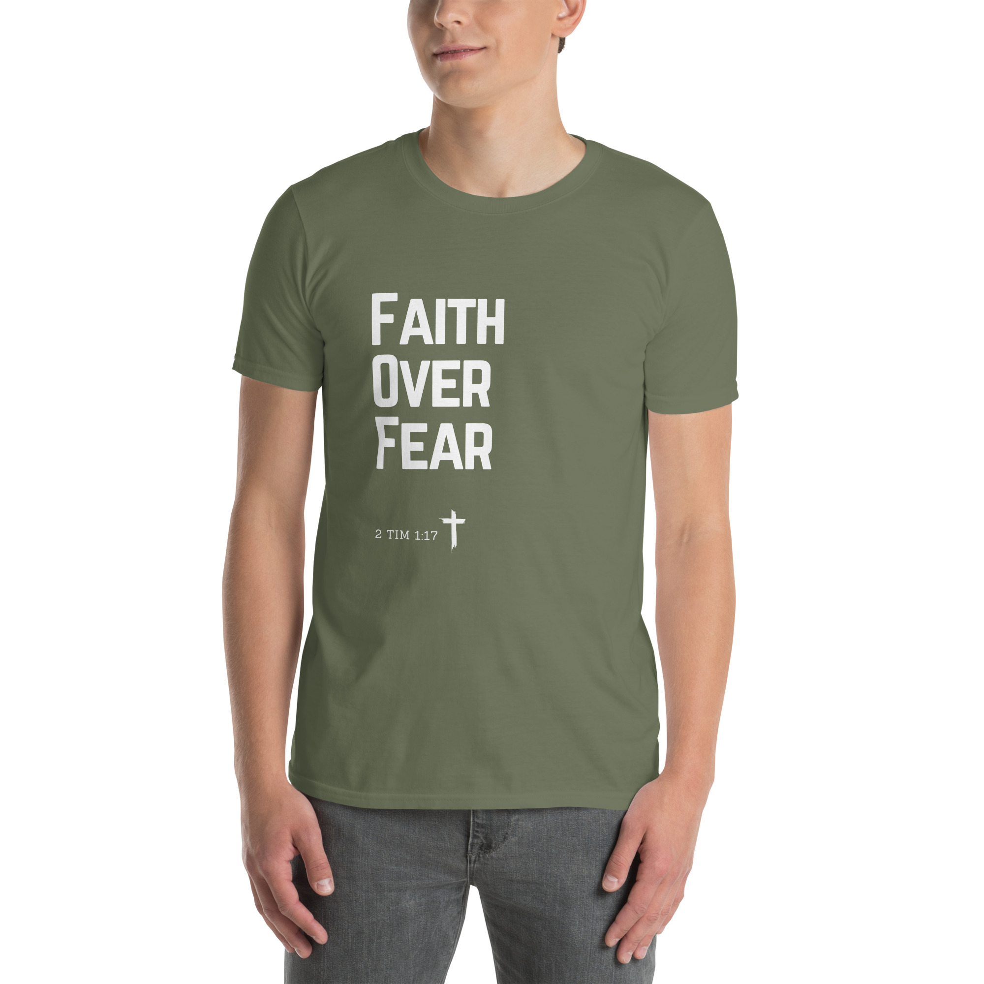 'Faith Over Fear' Unisex T-Shirt - w/Scripture, Dark Colours - Image 5