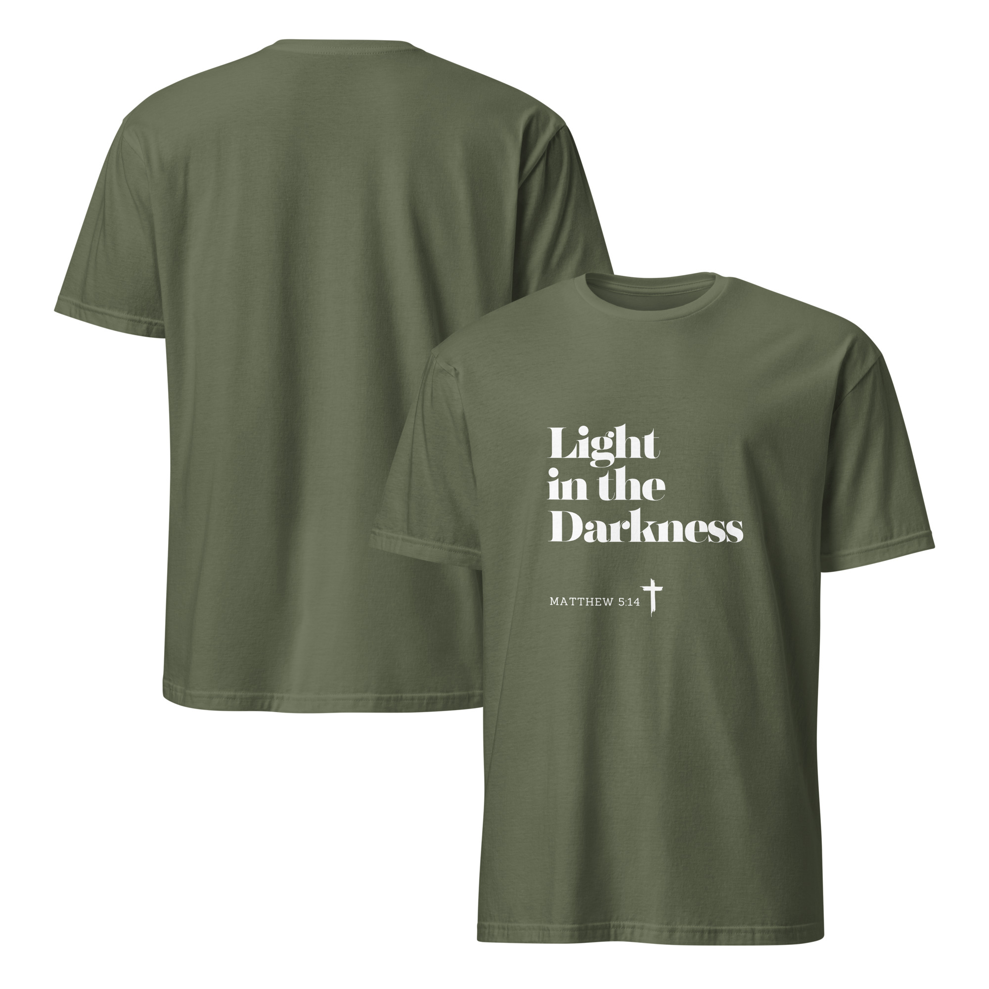 'Light in the Darkness' Unisex T-Shirt - w/Scripture, Dark Colours - Image 10