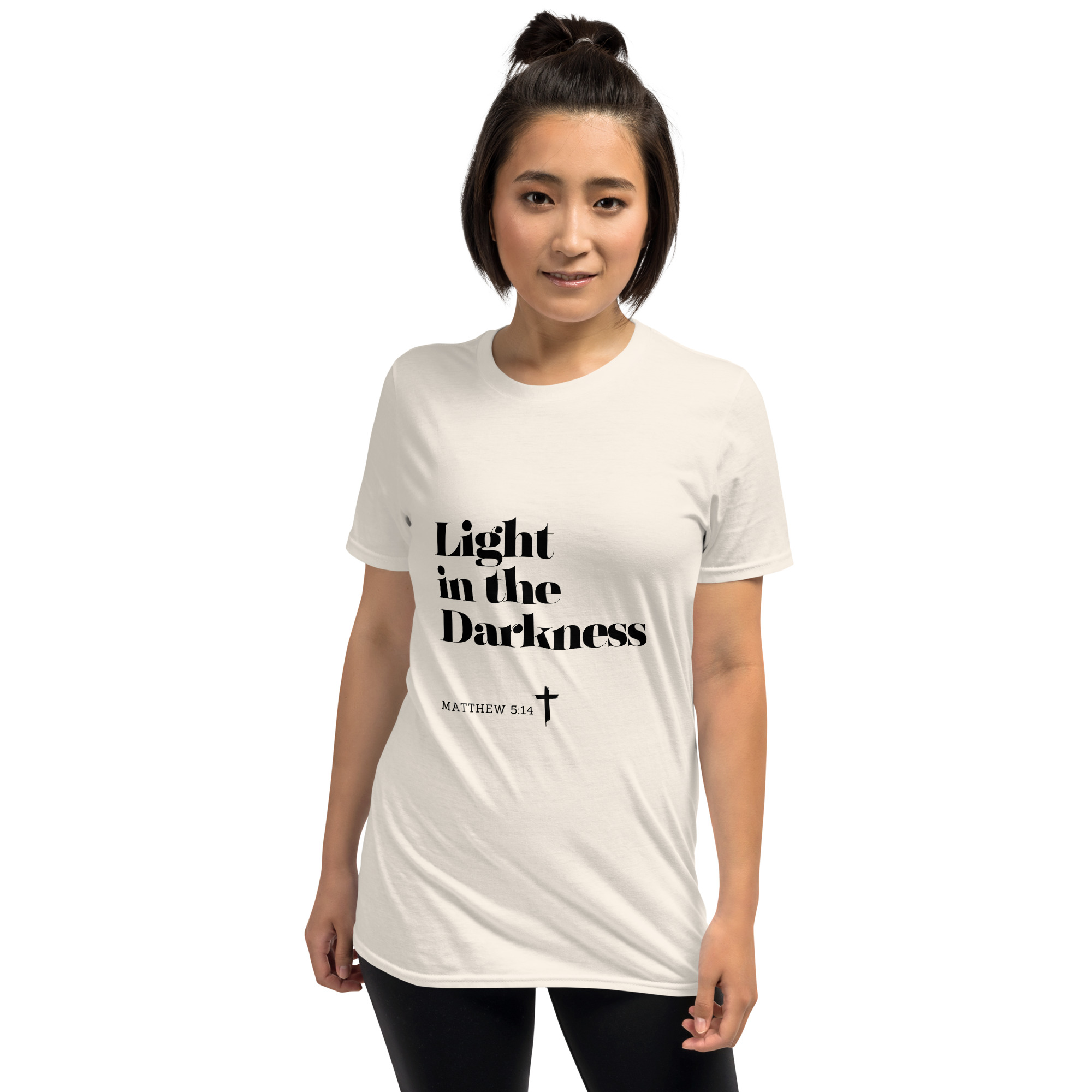 'Light in the Darkness' Unisex T-Shirt - w/Scripture, Light Colours - Image 4