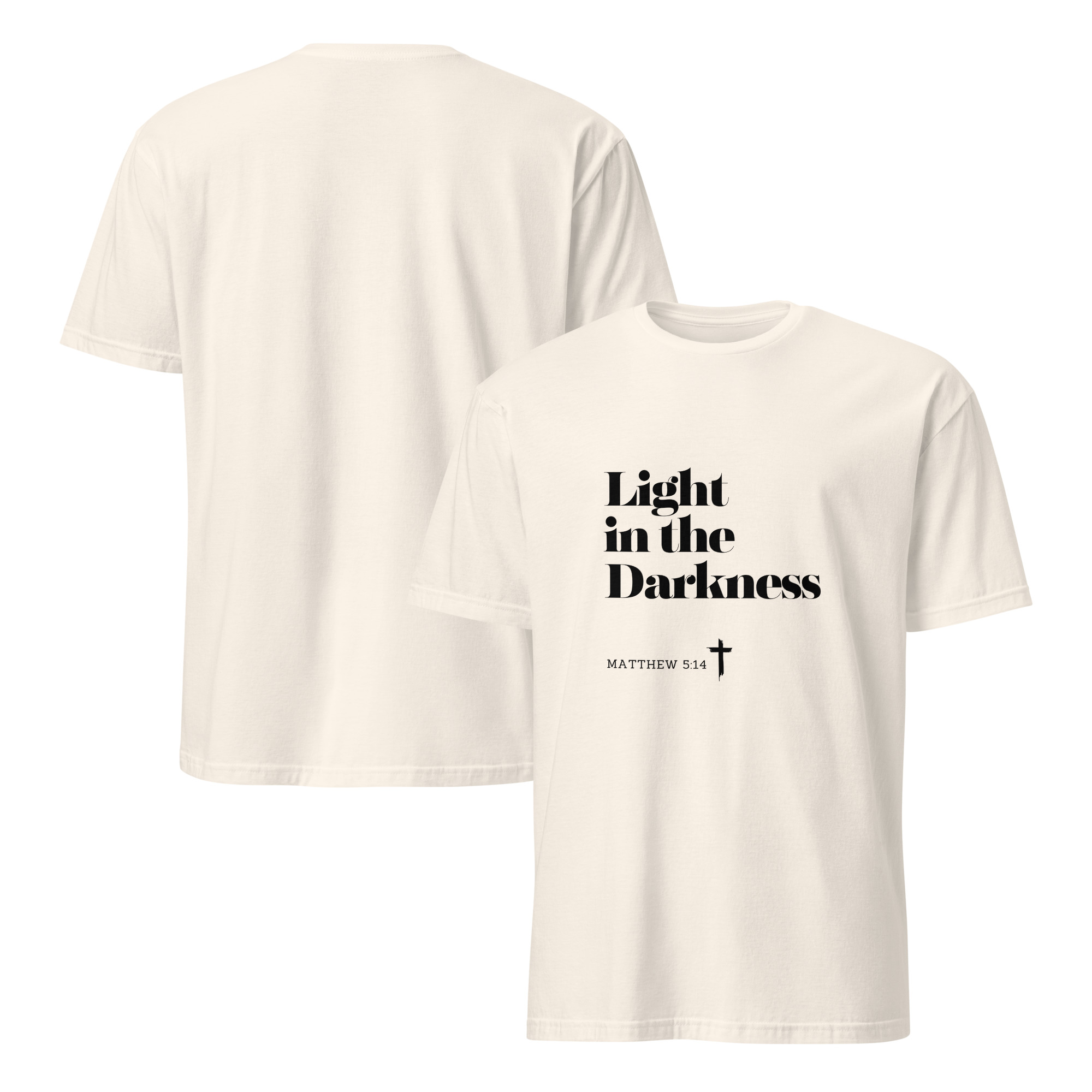 'Light in the Darkness' Unisex T-Shirt - w/Scripture, Light Colours - Image 9