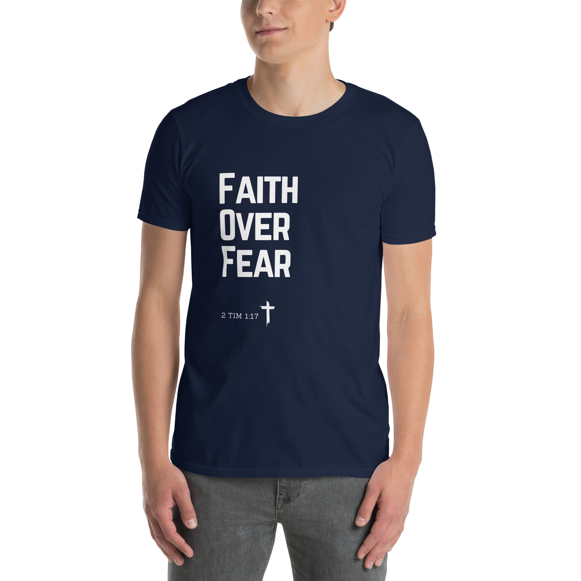 'Faith Over Fear' Unisex T-Shirt - w/Scripture, Dark Colours - Image 2