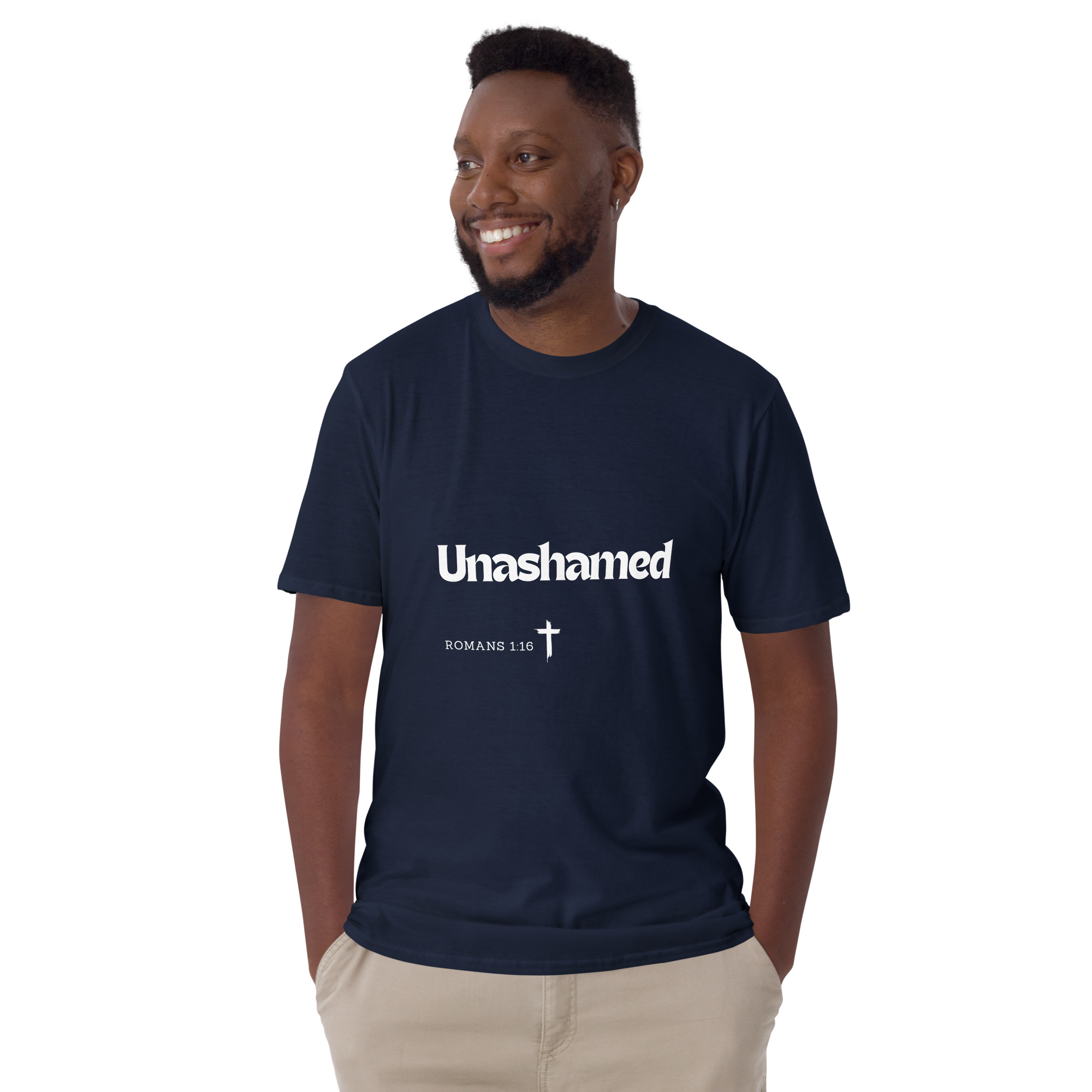 'Unashamed' Unisex T-Shirt - w/Scripture, Dark Colours - Image 3