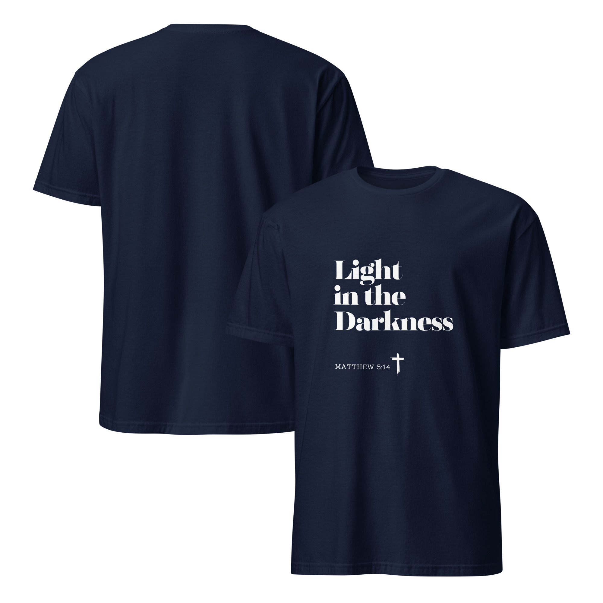 'Light in the Darkness' Unisex T-Shirt - w/Scripture, Dark Colours - Image 7