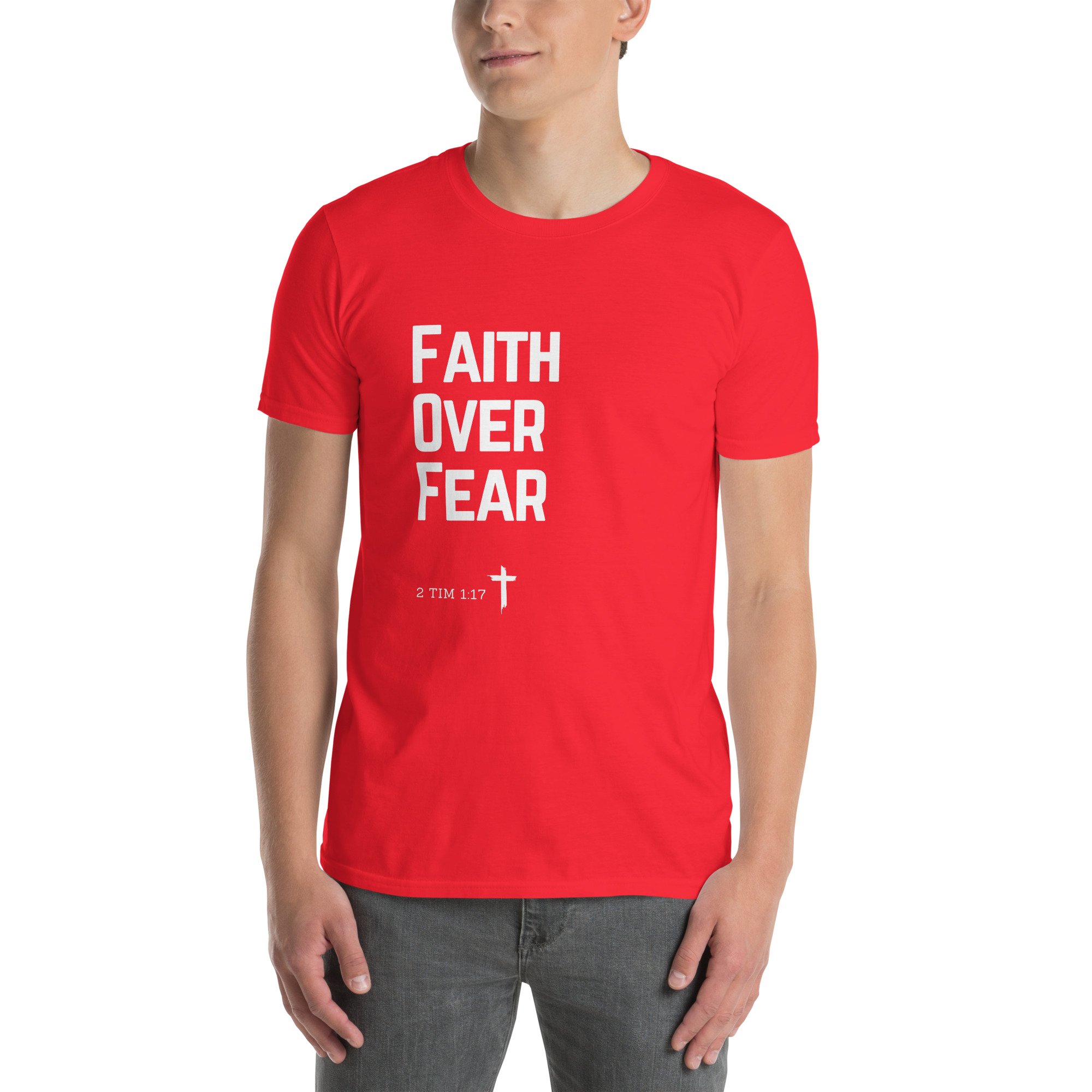 'Faith Over Fear' Unisex T-Shirt - w/Scripture, Dark Colours - Image 3