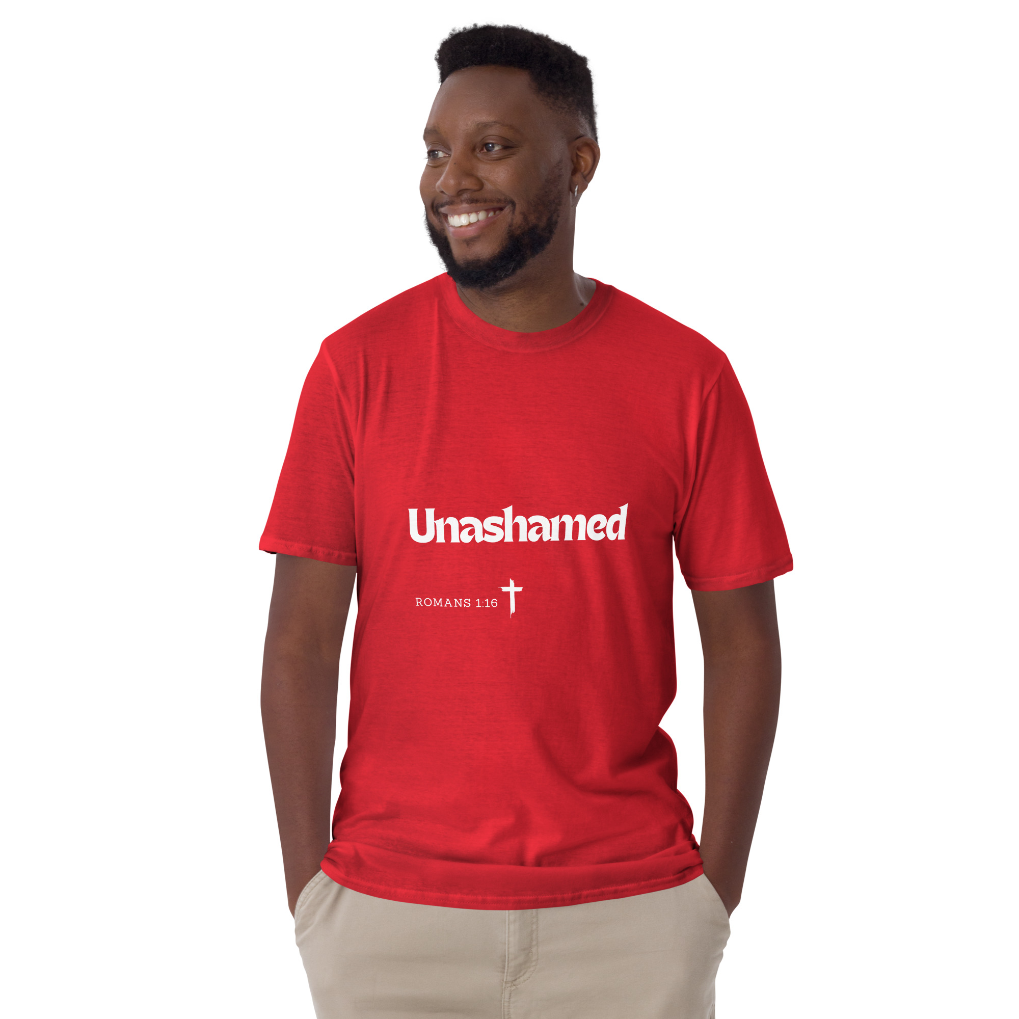 'Unashamed' Unisex T-Shirt - w/Scripture, Dark Colours - Image 4