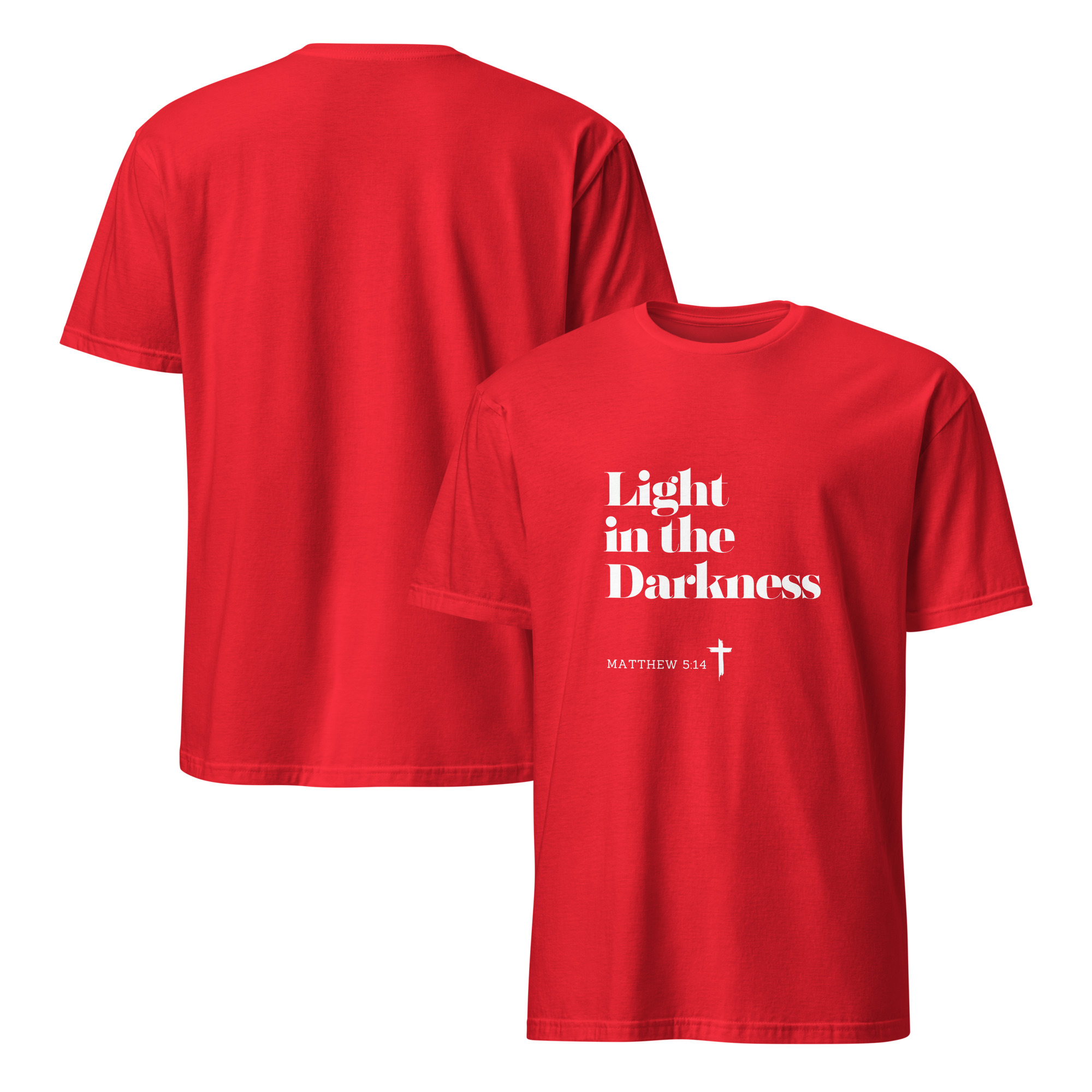 'Light in the Darkness' Unisex T-Shirt - w/Scripture, Dark Colours - Image 8