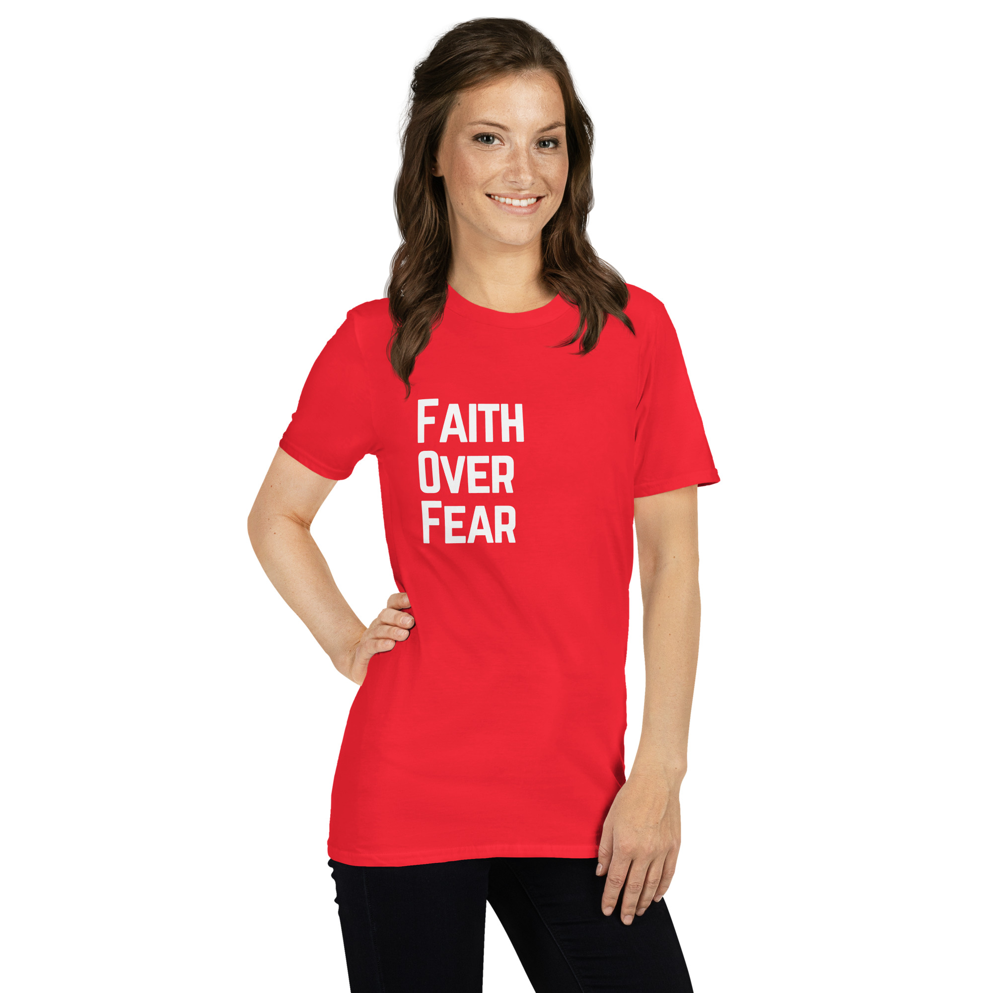 'Faith Over Fear' Unisex T-Shirt - Plain, Dark Colours - Image 3