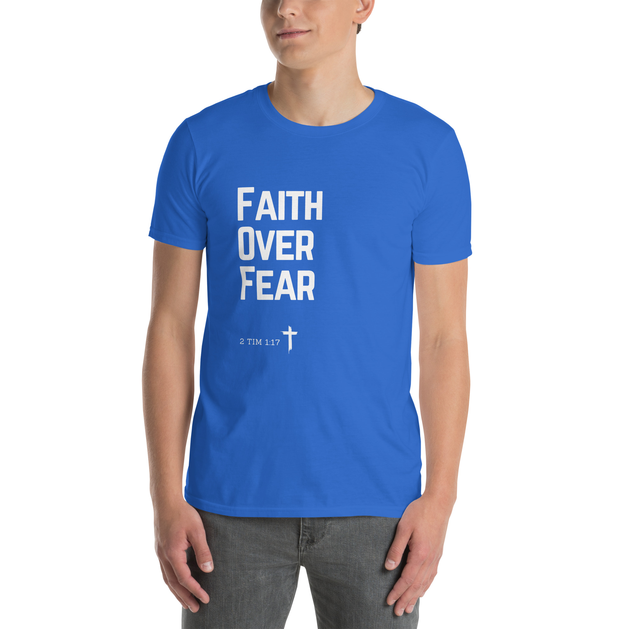 'Faith Over Fear' Unisex T-Shirt - w/Scripture, Dark Colours - Image 4