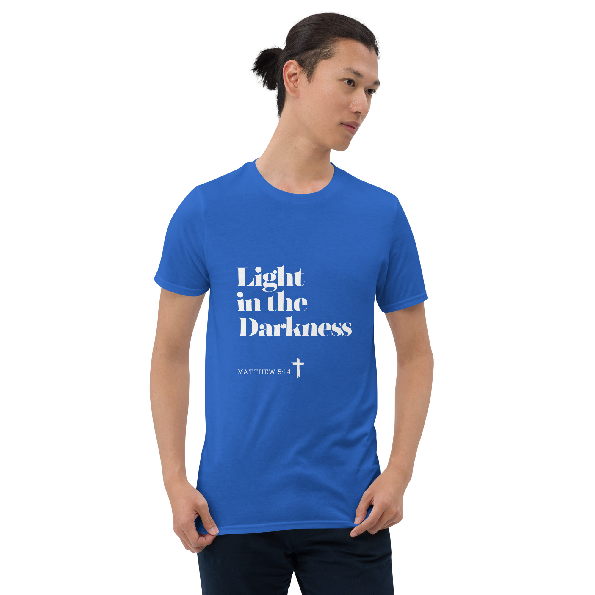 'Light in the Darkness' Unisex T-Shirt - w/Scripture, Dark Colours - Image 4