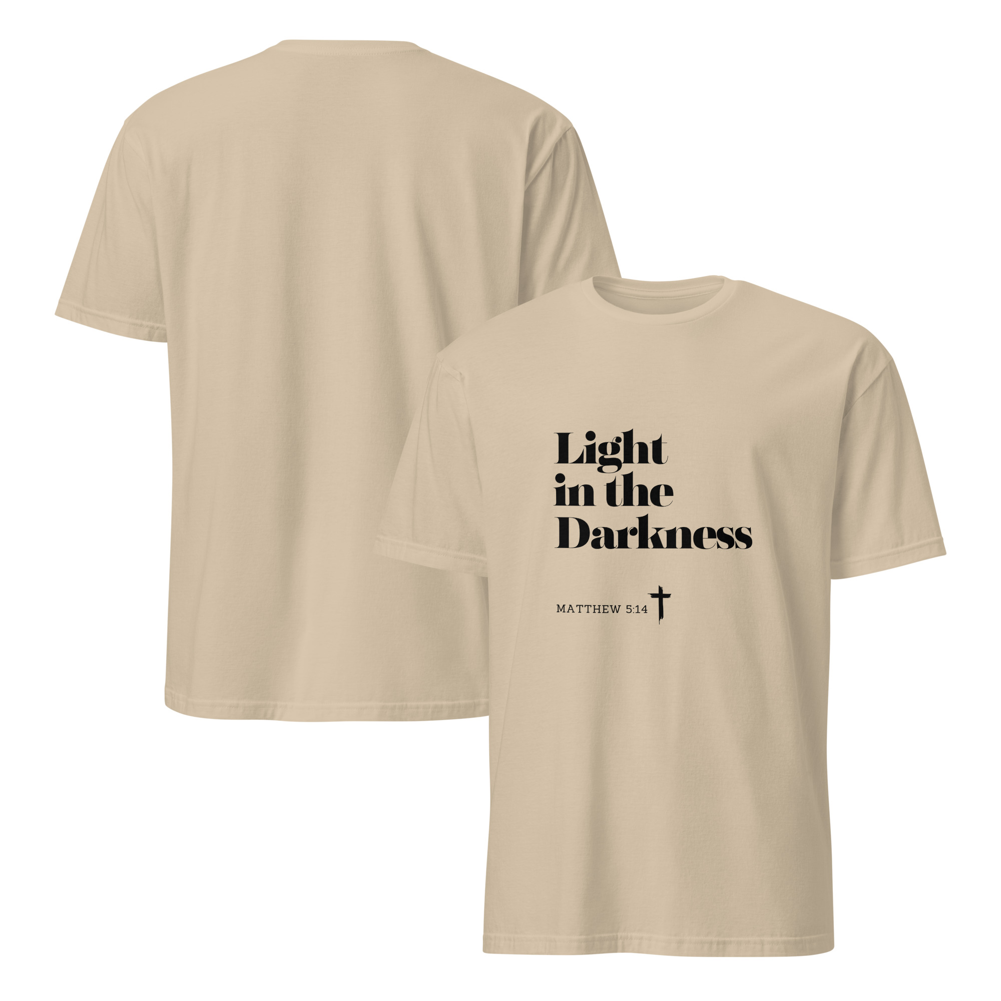 'Light in the Darkness' Unisex T-Shirt - w/Scripture, Light Colours - Image 6