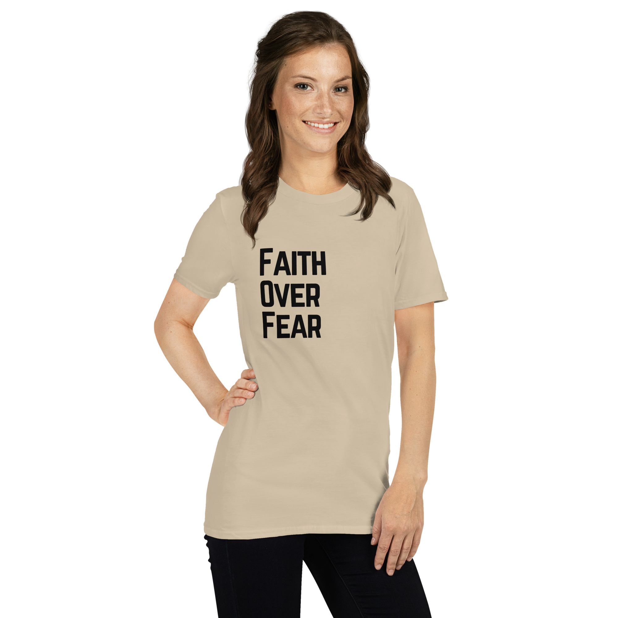 'Faith Over Fear' Unisex T-Shirt - Plain, Light Colours - Image 2