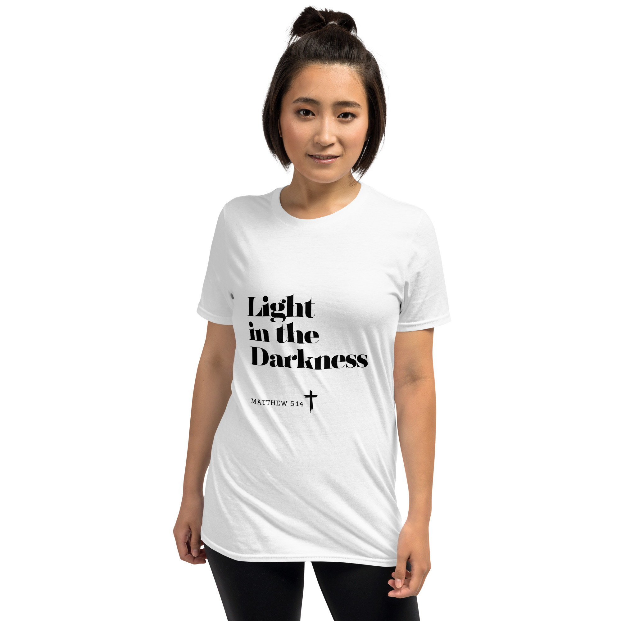 'Light in the Darkness' Unisex T-Shirt - w/Scripture, Light Colours - Image 5