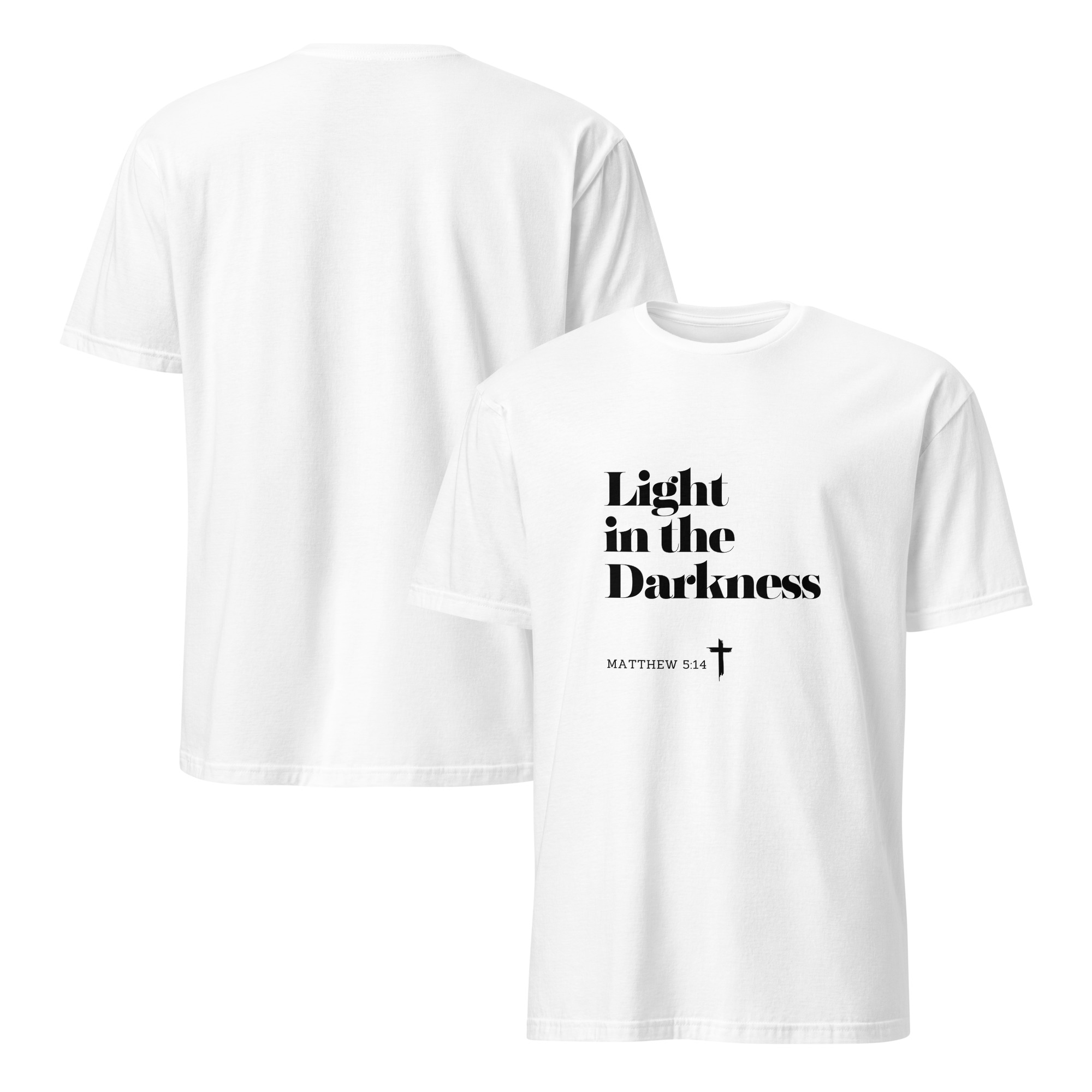 'Light in the Darkness' Unisex T-Shirt - w/Scripture, Light Colours - Image 10