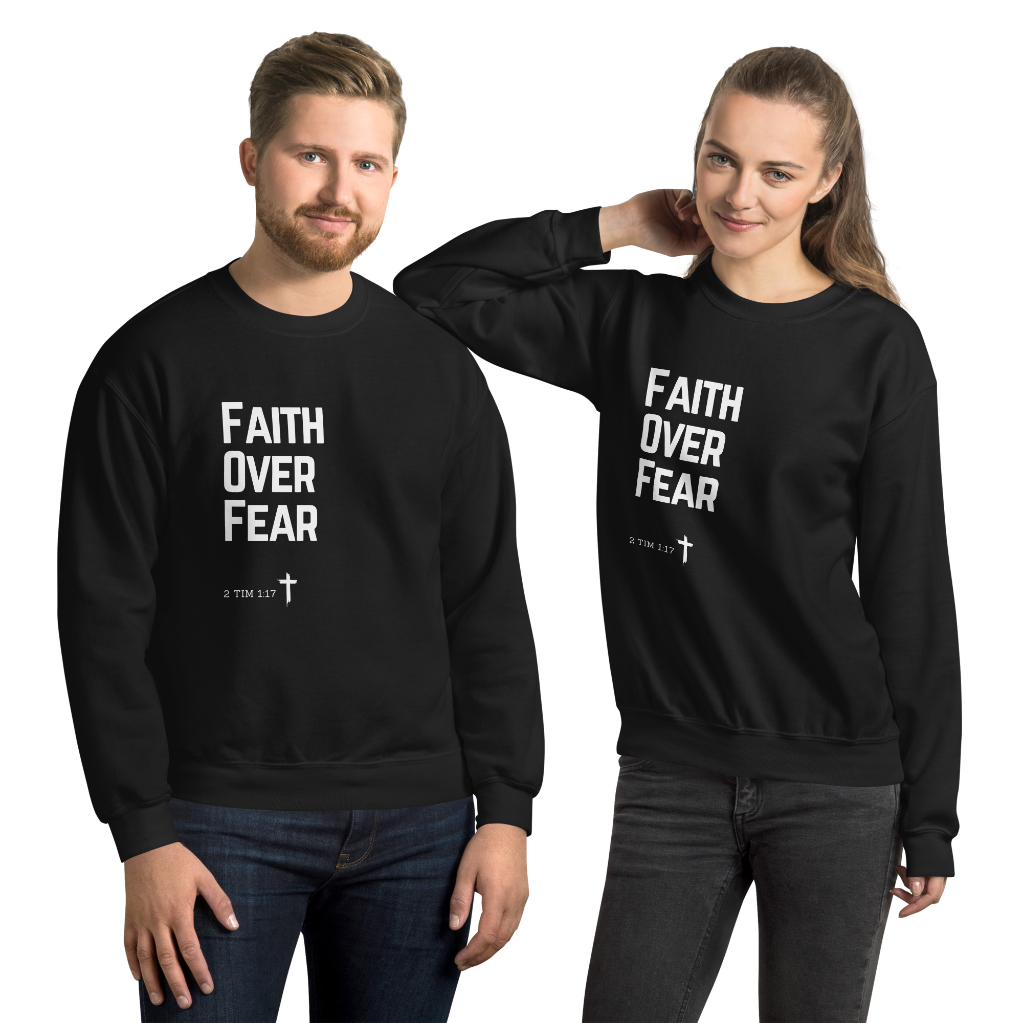 'Faith Over Fear' Slim Fit Unisex Sweatshirt - w/Scripture, Dark Colours - Image 2