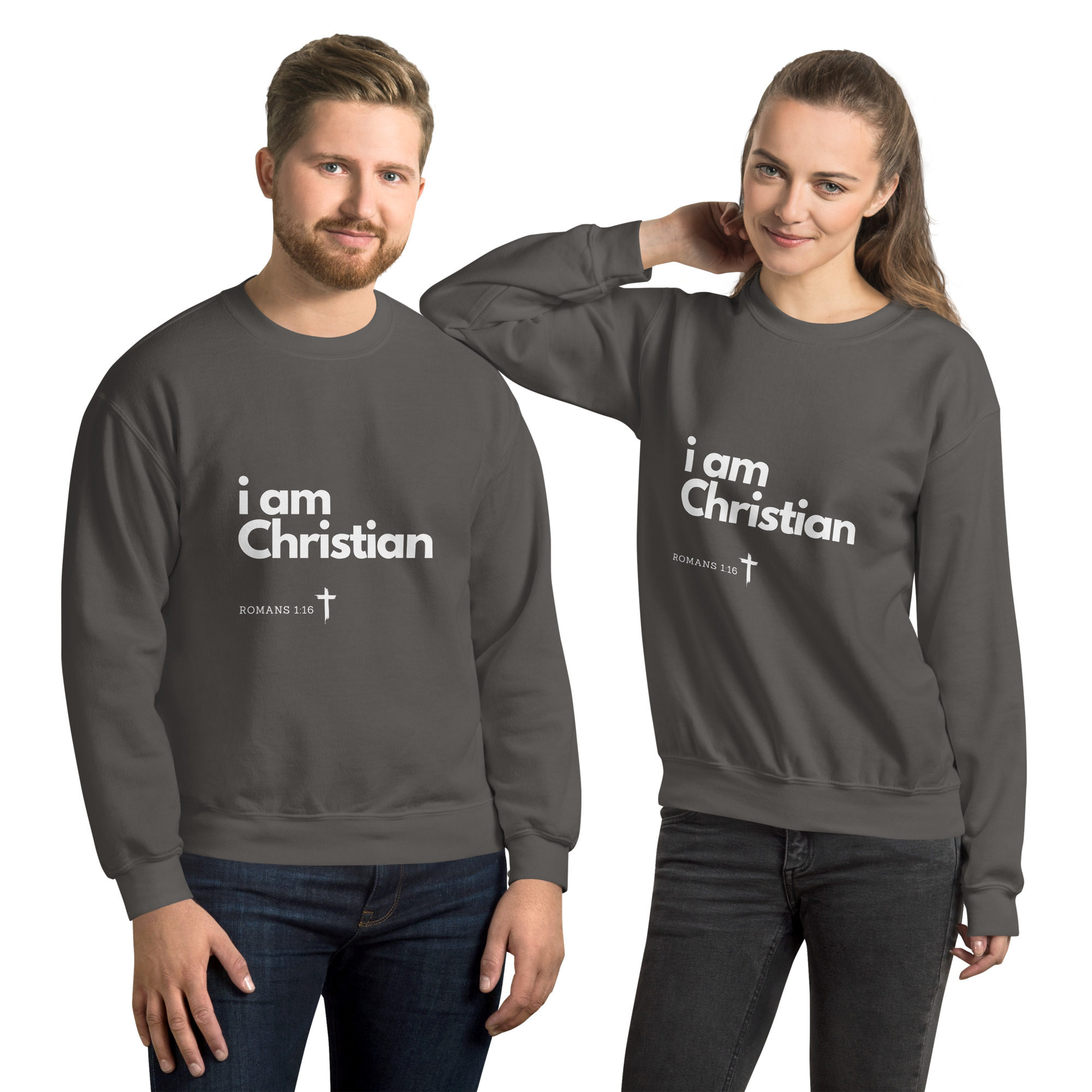 'i am Christian' Slim Fit Unisex Sweatshirt - w/Scripture, Dark Colours - Image 10