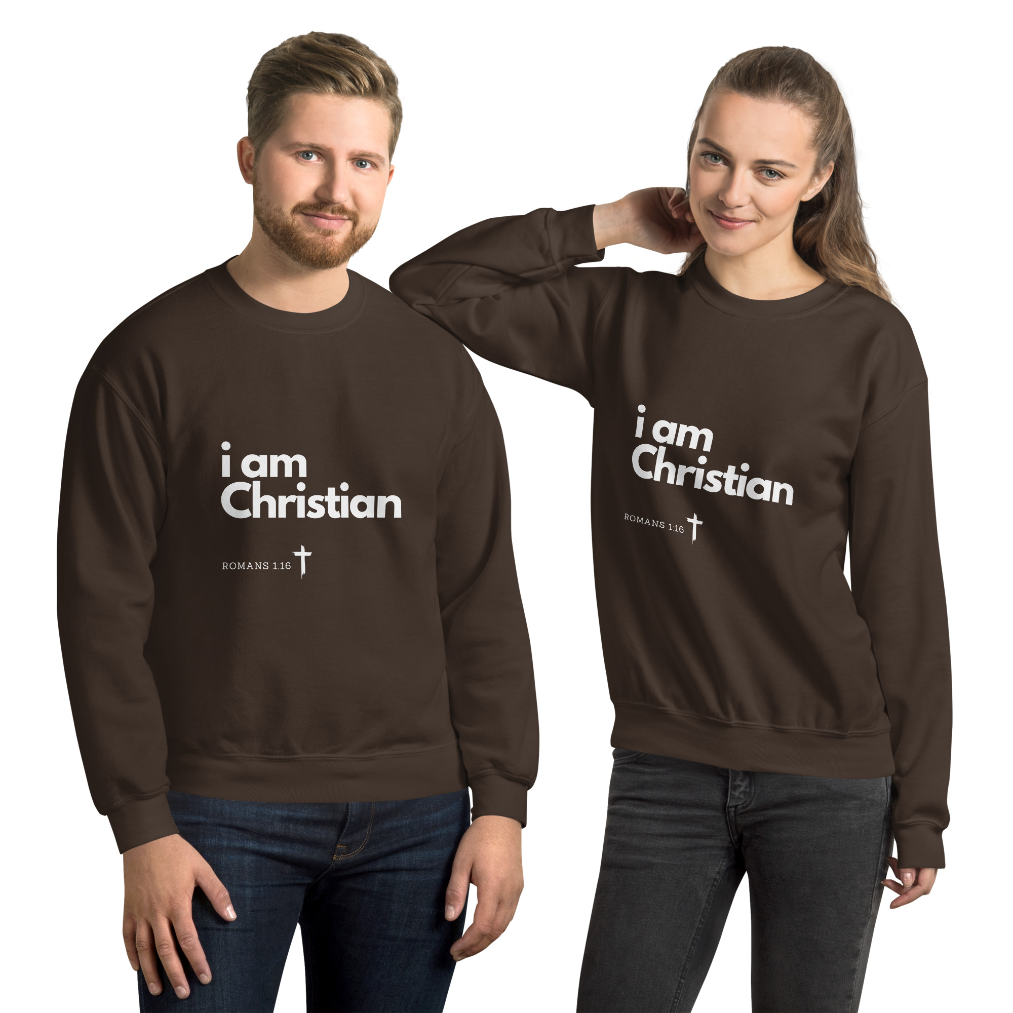 'i am Christian' Slim Fit Unisex Sweatshirt - w/Scripture, Dark Colours - Image 3