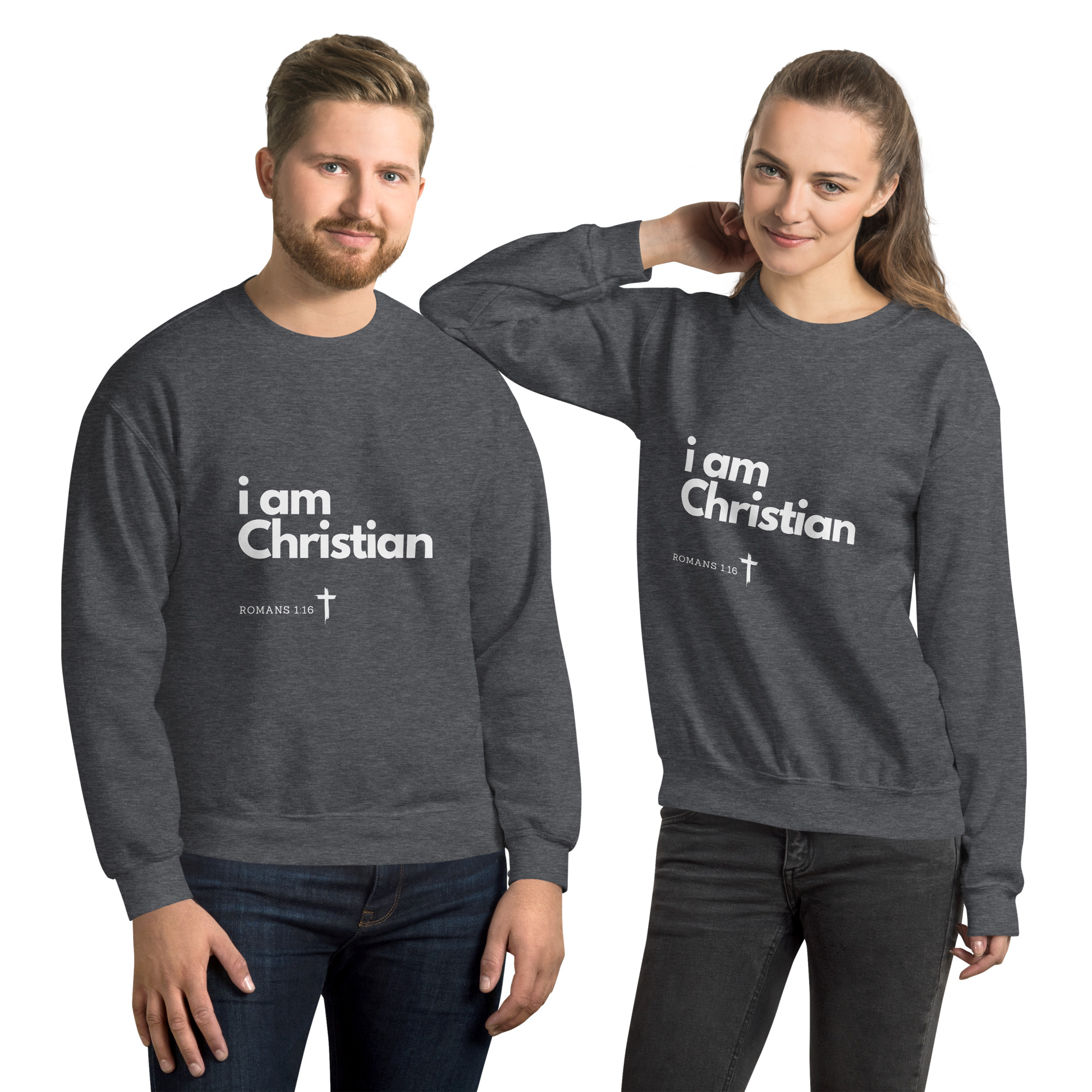'i am Christian' Slim Fit Unisex Sweatshirt - w/Scripture, Dark Colours - Image 8
