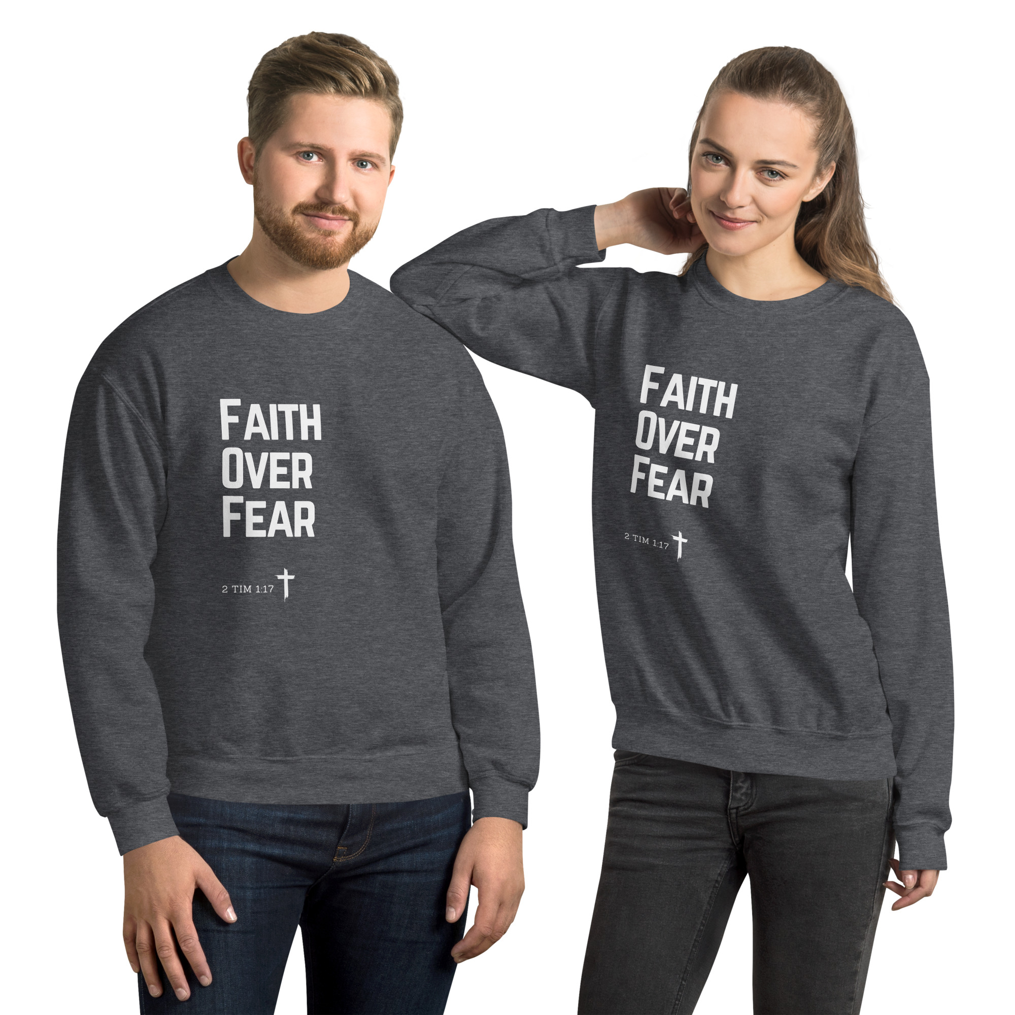 'Faith Over Fear' Slim Fit Unisex Sweatshirt - w/Scripture, Dark Colours - Image 6