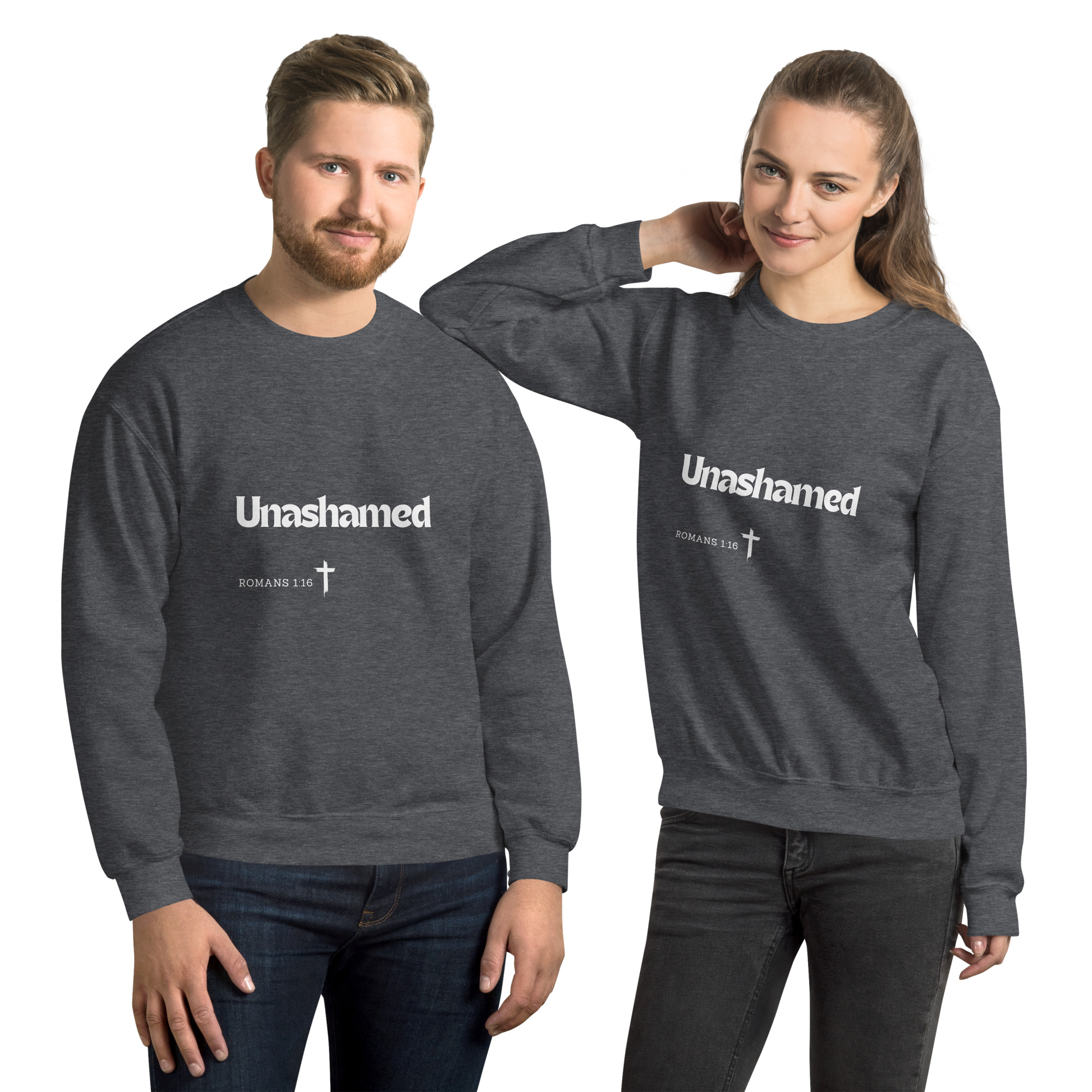 'Unashamed' Slim Fit Unisex Sweatshirt - w/Scripture, Dark Colours