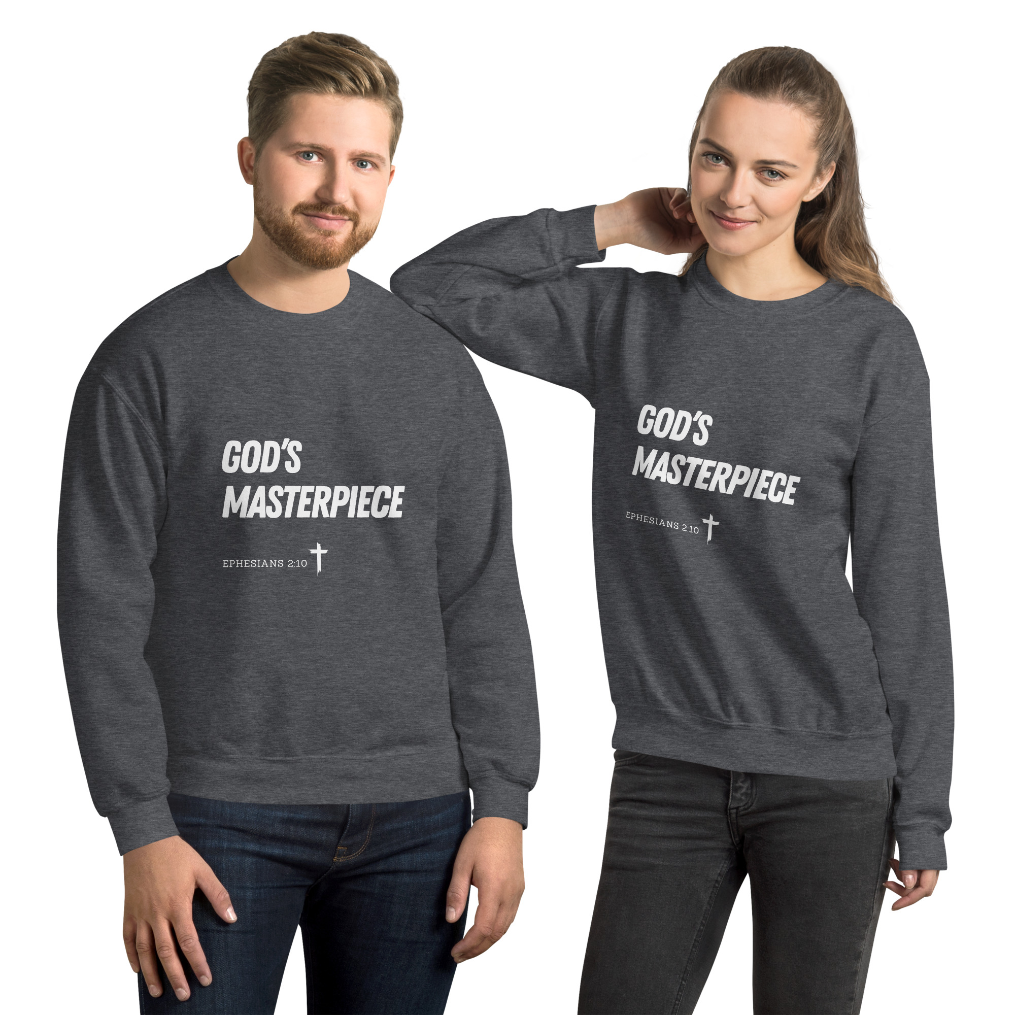 'God's Masterpiece' Slim Fit Unisex Sweatshirt - w/Scripture, Dark Colours - Image 5