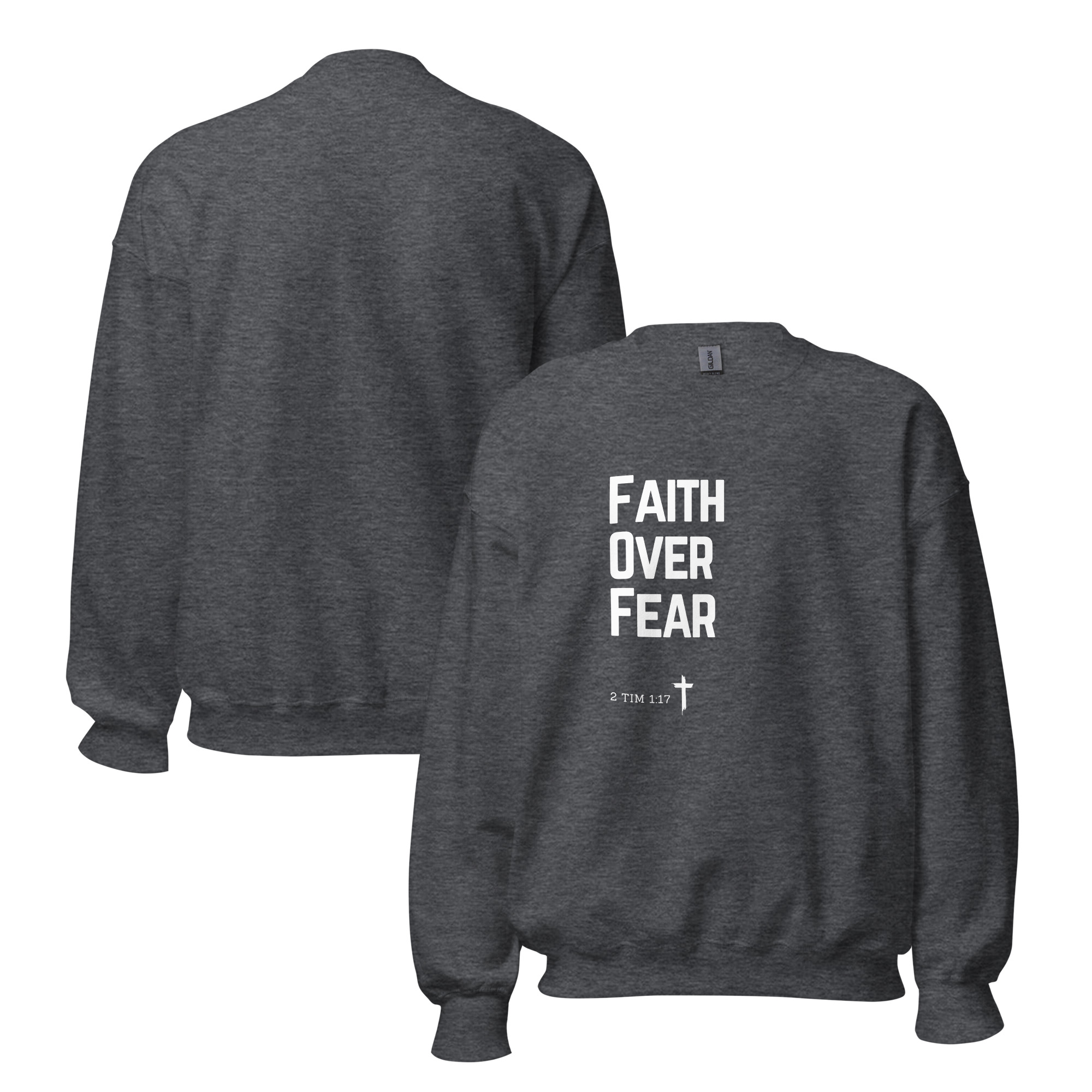 'Faith Over Fear' Slim Fit Unisex Sweatshirt - w/Scripture, Dark Colours - Image 12