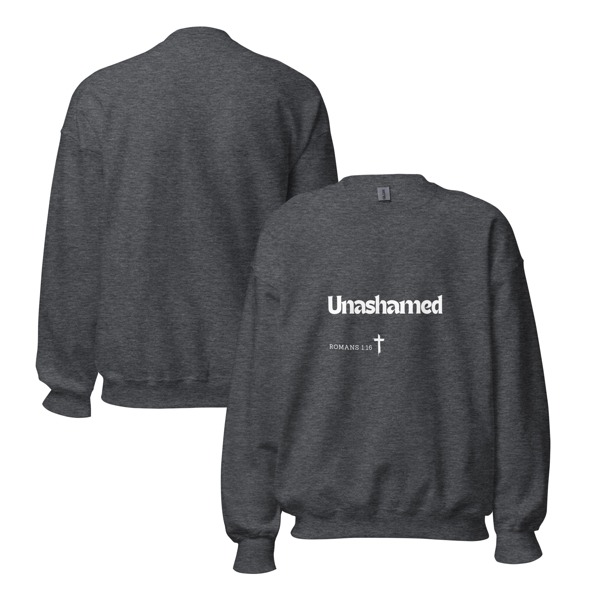'Unashamed' Slim Fit Unisex Sweatshirt - w/Scripture, Dark Colours - Image 12