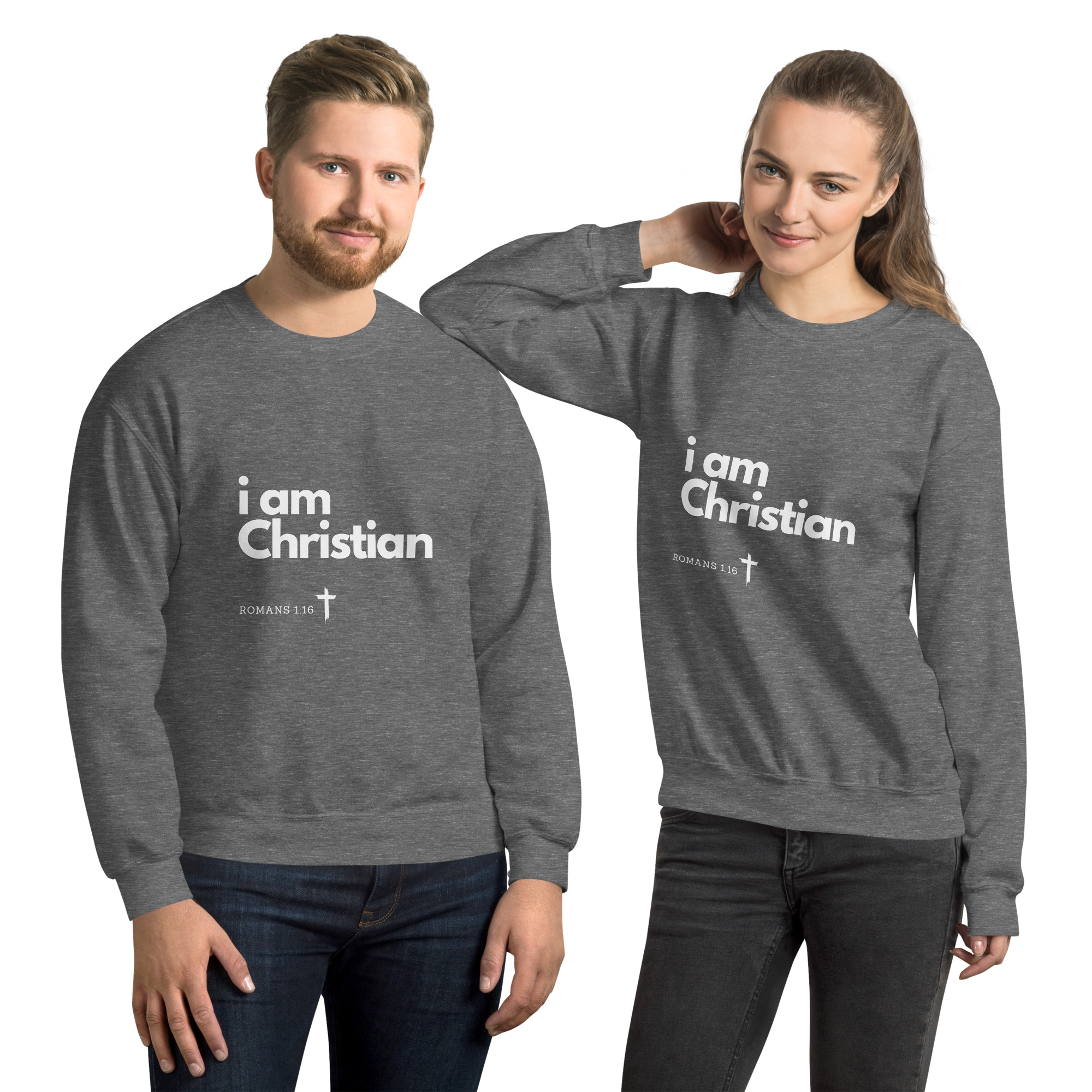 'i am Christian' Slim Fit Unisex Sweatshirt - w/Scripture, Dark Colours - Image 13