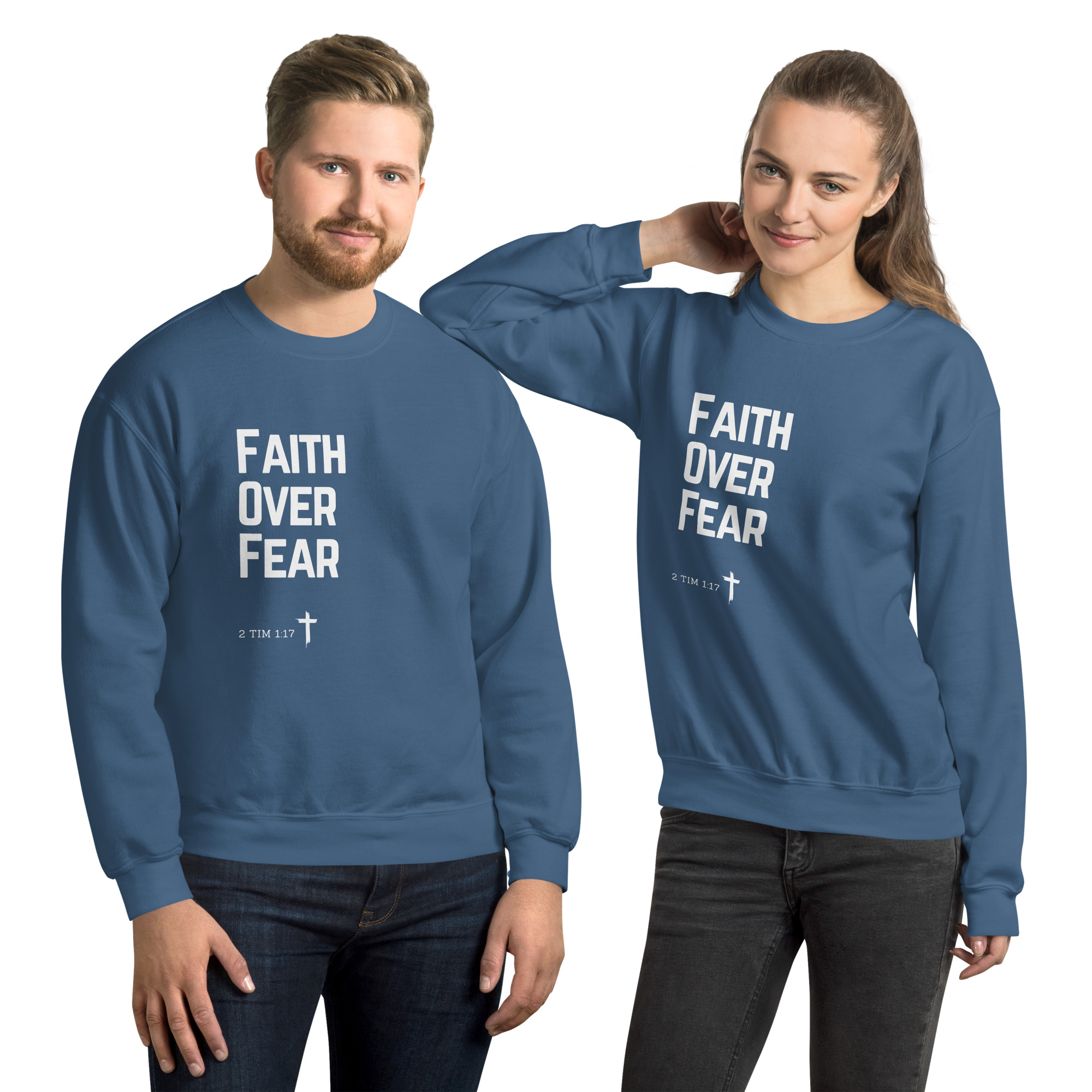 'Faith Over Fear' Slim Fit Unisex Sweatshirt - w/Scripture, Dark Colours