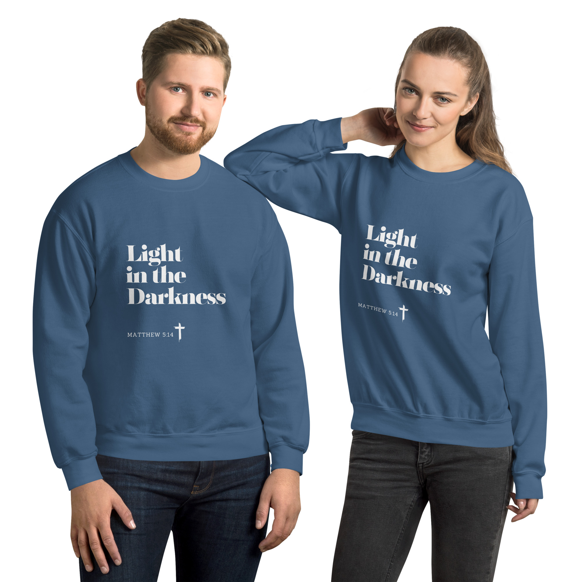 'Light in the Darkness' Slim Fit Unisex Sweatshirt - w/Scripture, Dark Colours - Image 7