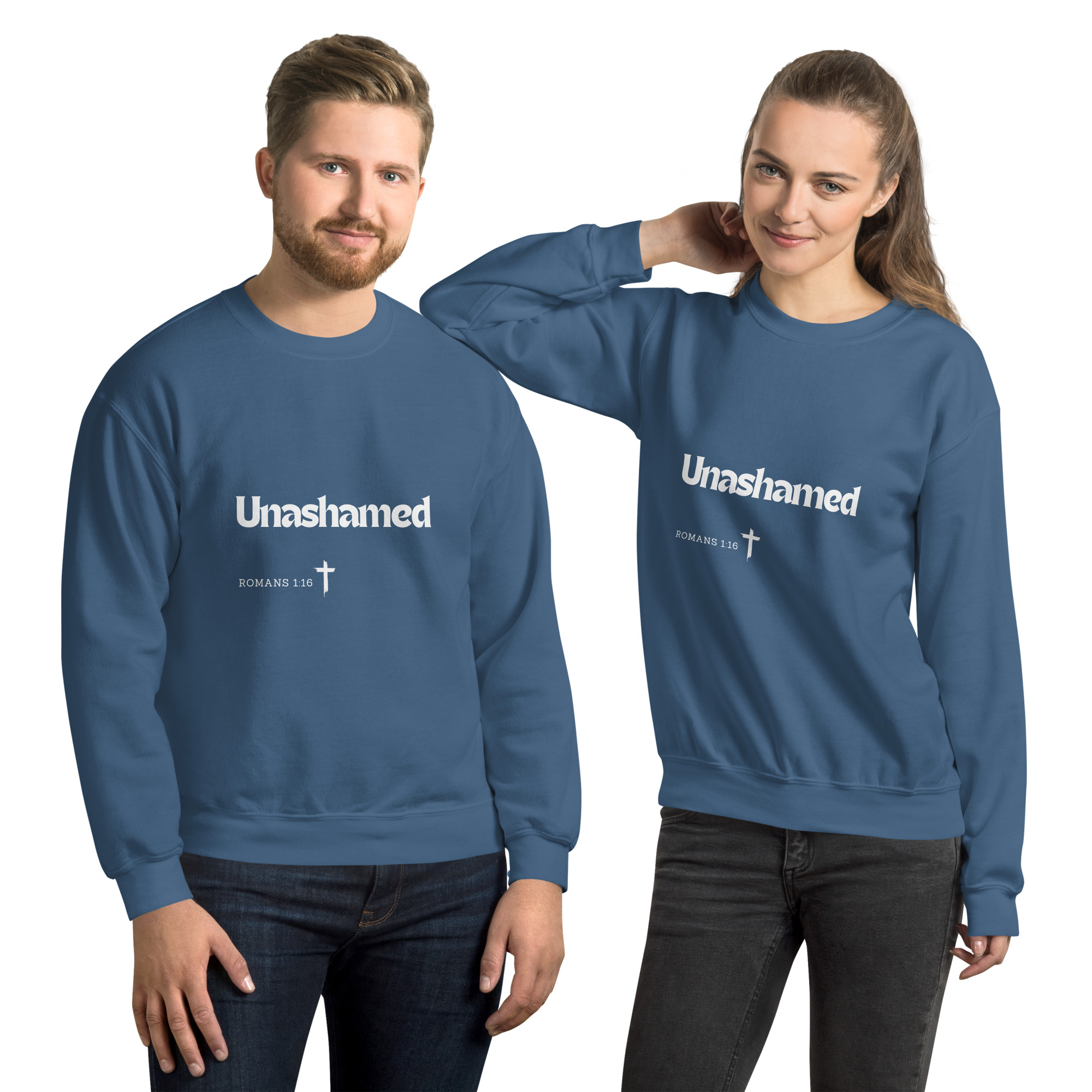 'Unashamed' Slim Fit Unisex Sweatshirt - w/Scripture, Dark Colours - Image 7