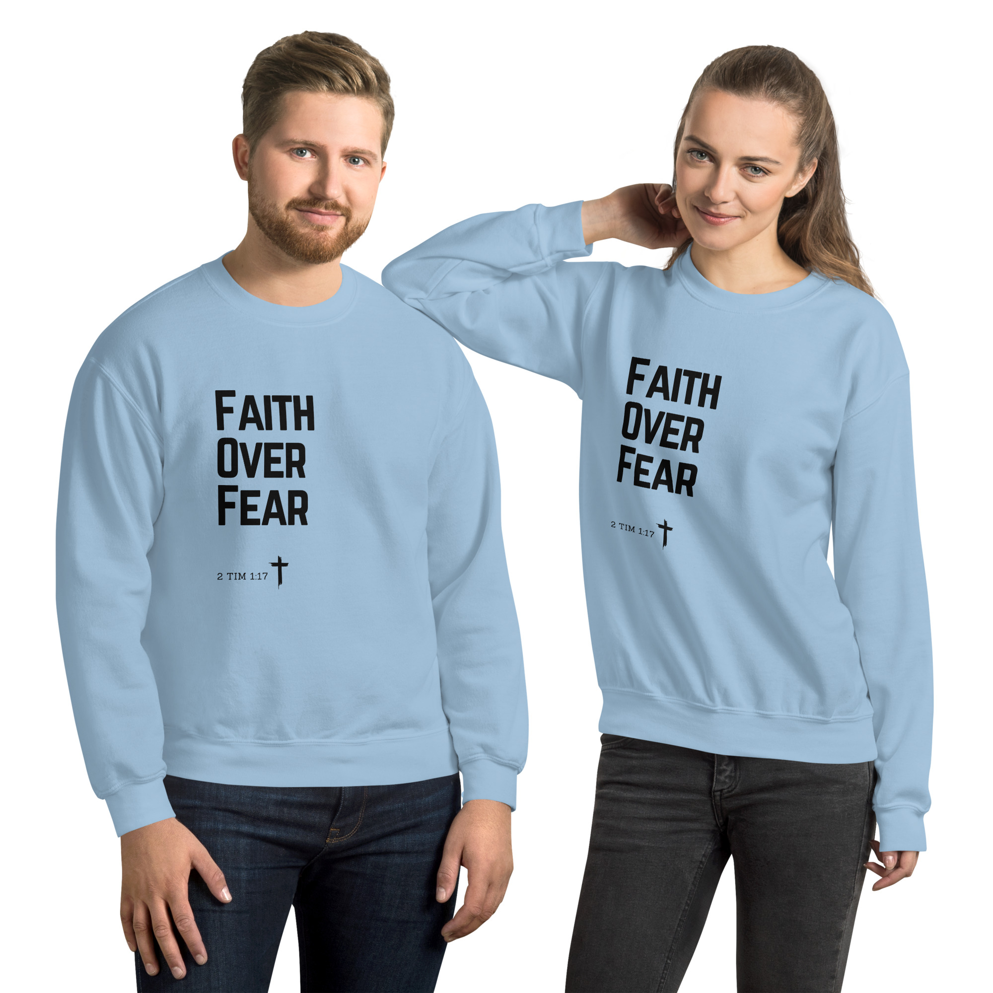 'Faith Over Fear' Slim Fit Unisex Sweatshirt - w/Scripture, Light Colours - Image 2