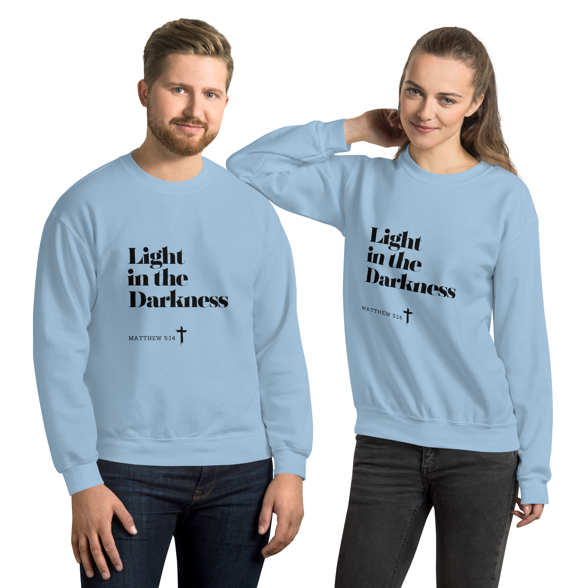 'Light in the Darkness' Slim Fit Unisex Sweatshirt - w/Scripture, Light Colours - Image 2