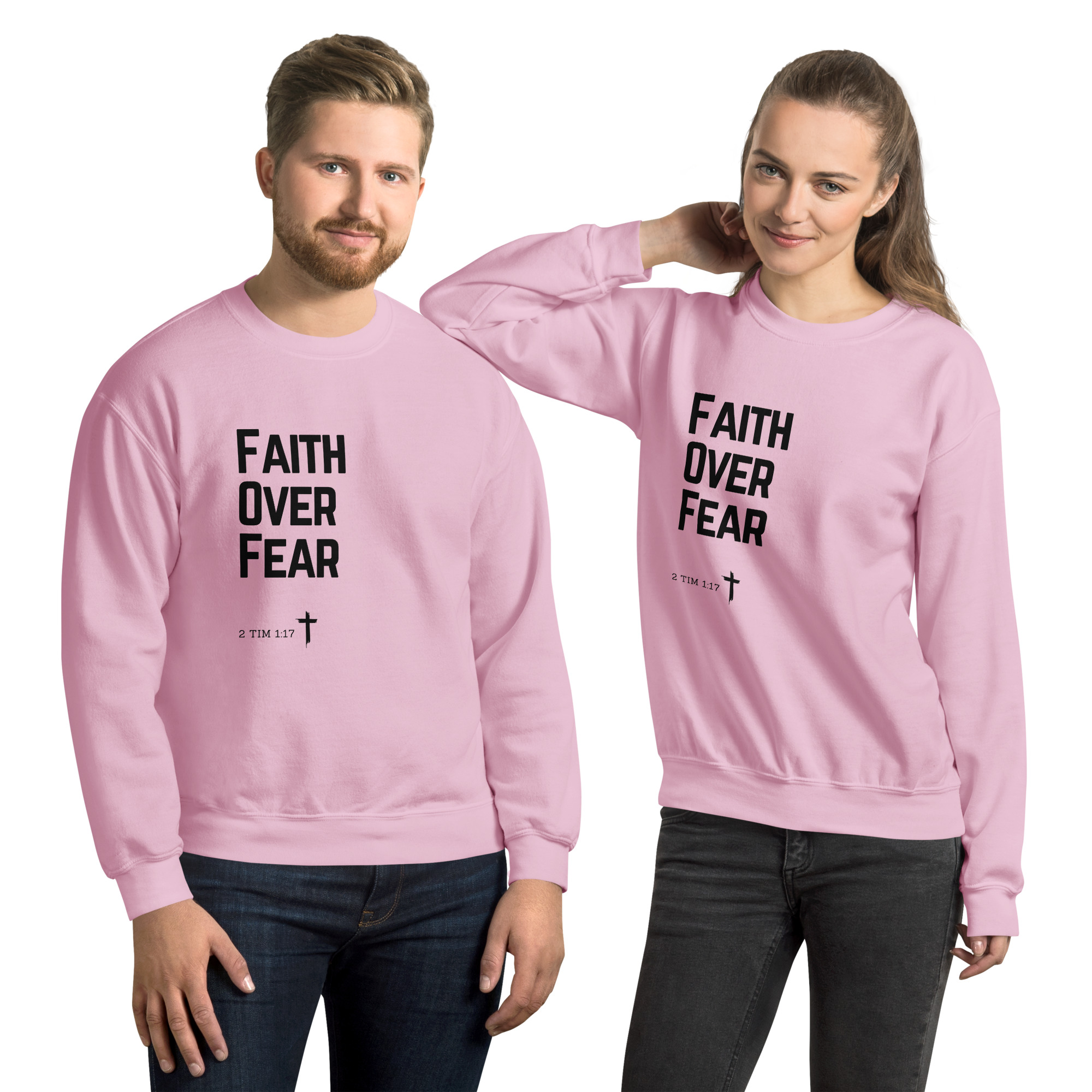 'Faith Over Fear' Slim Fit Unisex Sweatshirt - w/Scripture, Light Colours - Image 3
