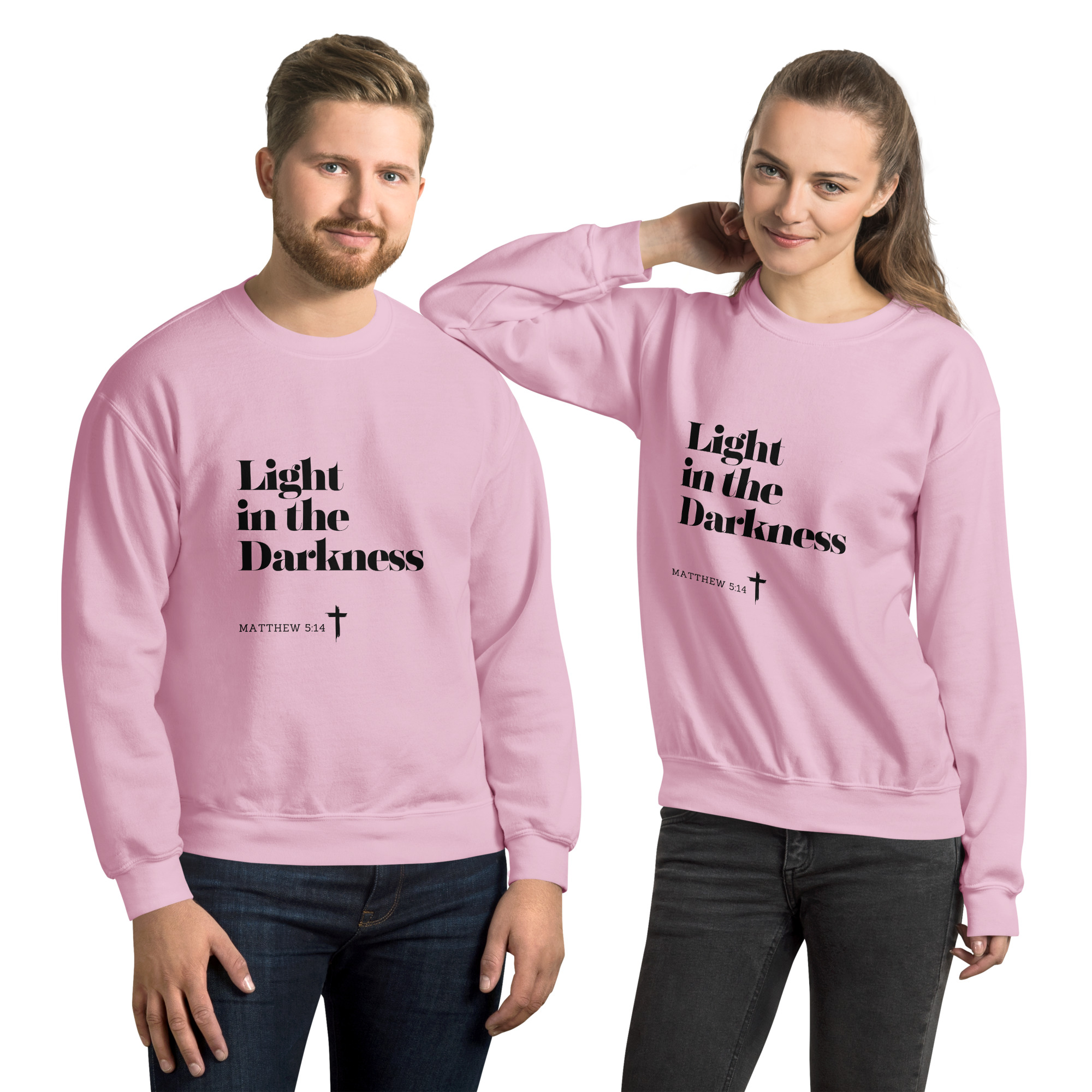 'Light in the Darkness' Slim Fit Unisex Sweatshirt - w/Scripture, Light Colours - Image 4