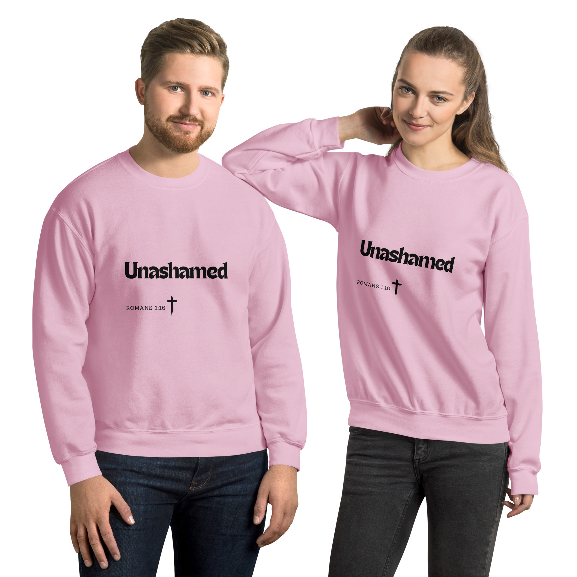 'Unashamed' Slim Fit Unisex Sweatshirt - w/Scripture, Light Colours - Image 4