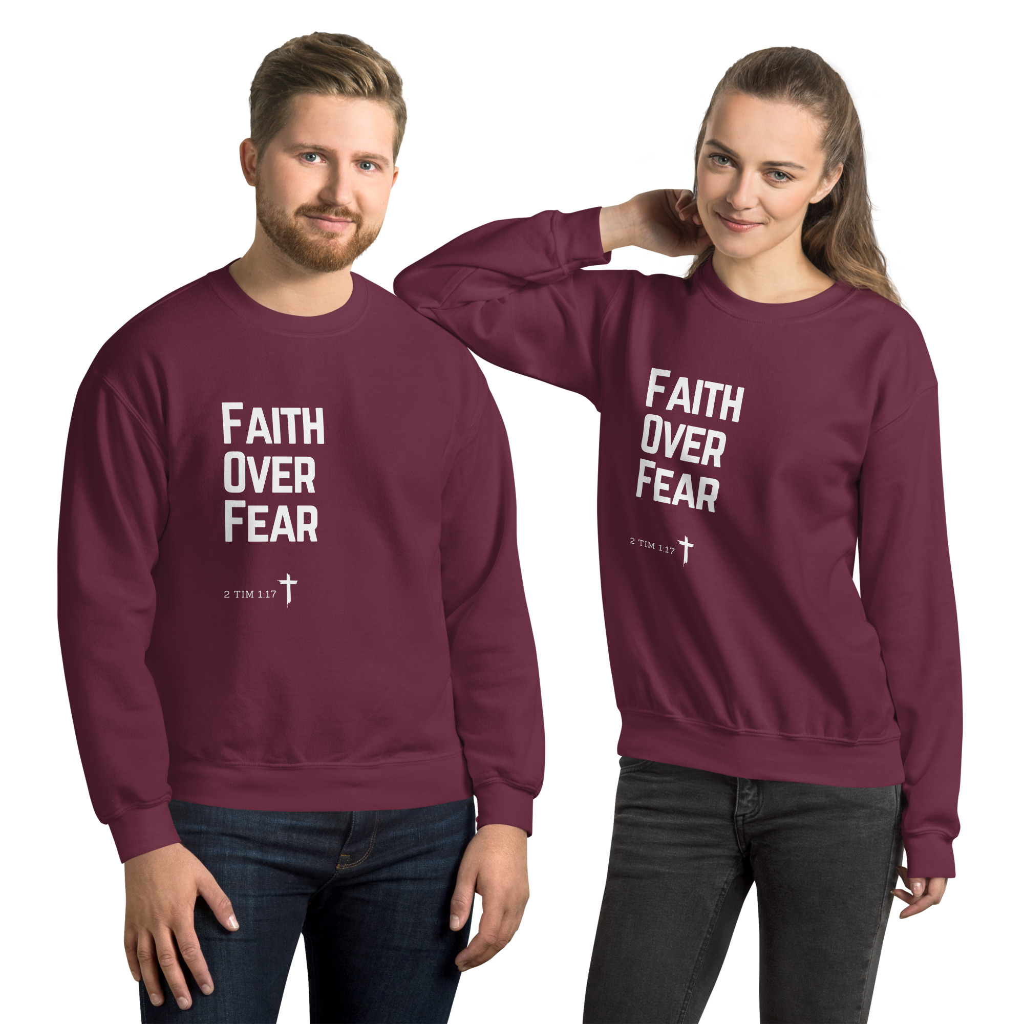 'Faith Over Fear' Slim Fit Unisex Sweatshirt - w/Scripture, Dark Colours - Image 4