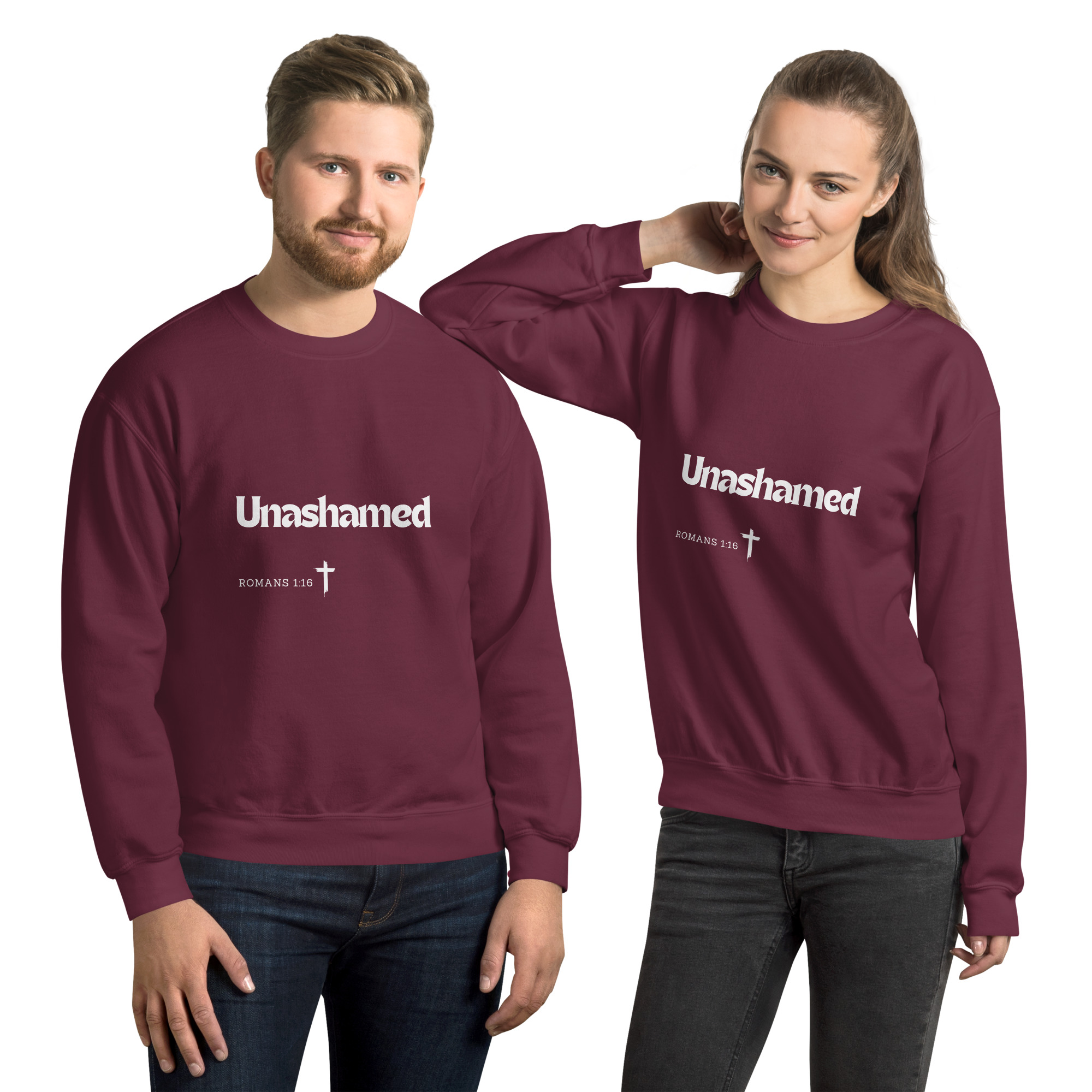 'Unashamed' Slim Fit Unisex Sweatshirt - w/Scripture, Dark Colours - Image 4
