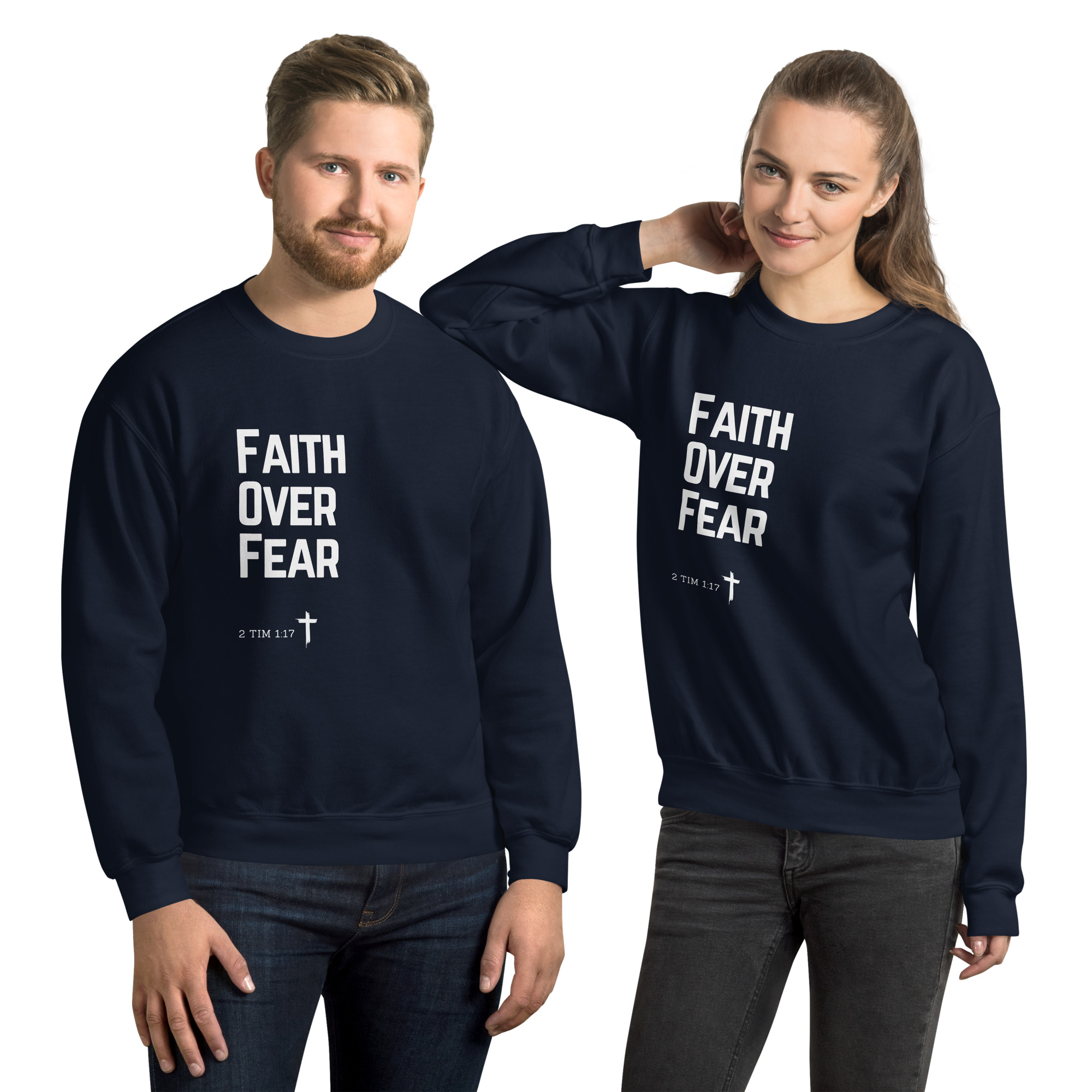 'Faith Over Fear' Slim Fit Unisex Sweatshirt - w/Scripture, Dark Colours - Image 3
