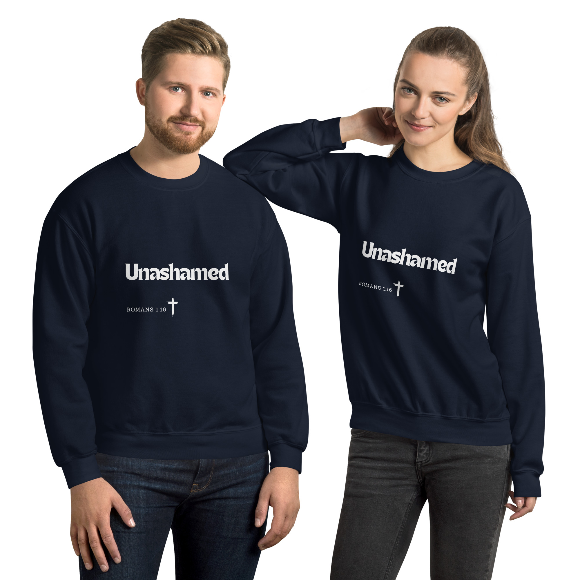'Unashamed' Slim Fit Unisex Sweatshirt - w/Scripture, Dark Colours - Image 3