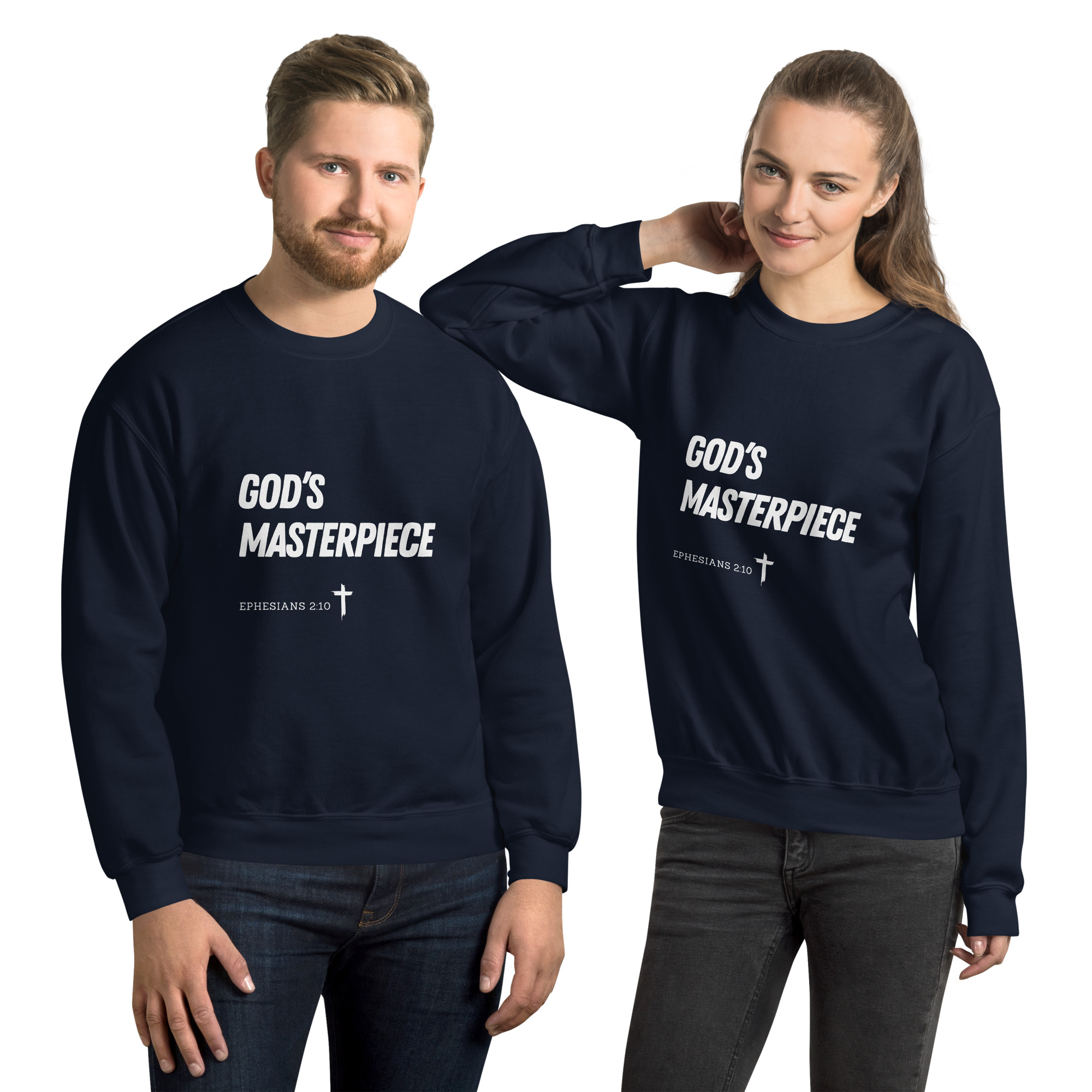 'God's Masterpiece' Slim Fit Unisex Sweatshirt - w/Scripture, Dark Colours - Image 3