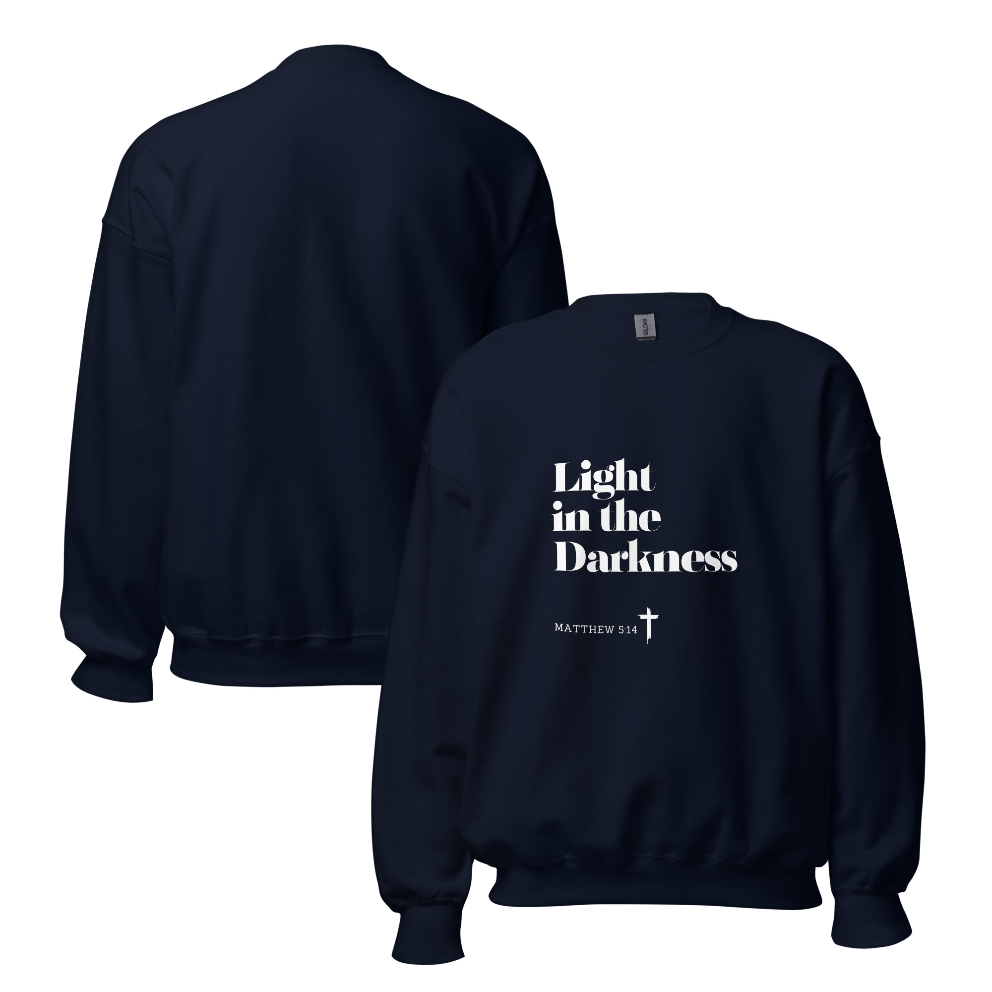 'Light in the Darkness' Slim Fit Unisex Sweatshirt - w/Scripture, Dark Colours - Image 9