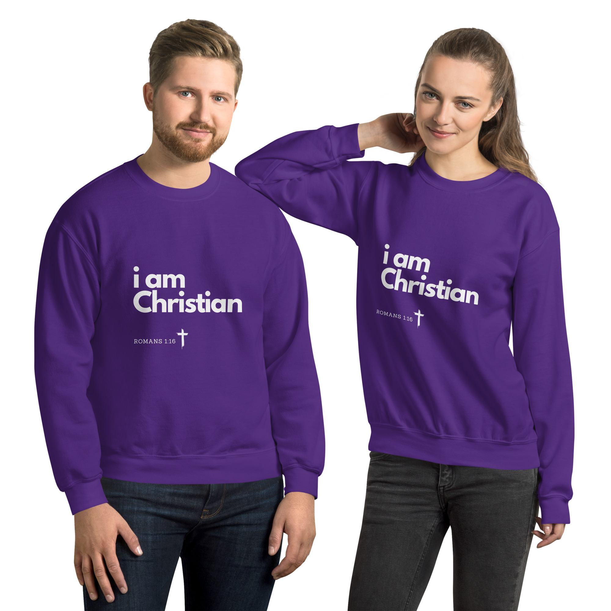 'i am Christian' Slim Fit Unisex Sweatshirt - w/Scripture, Dark Colours - Image 4