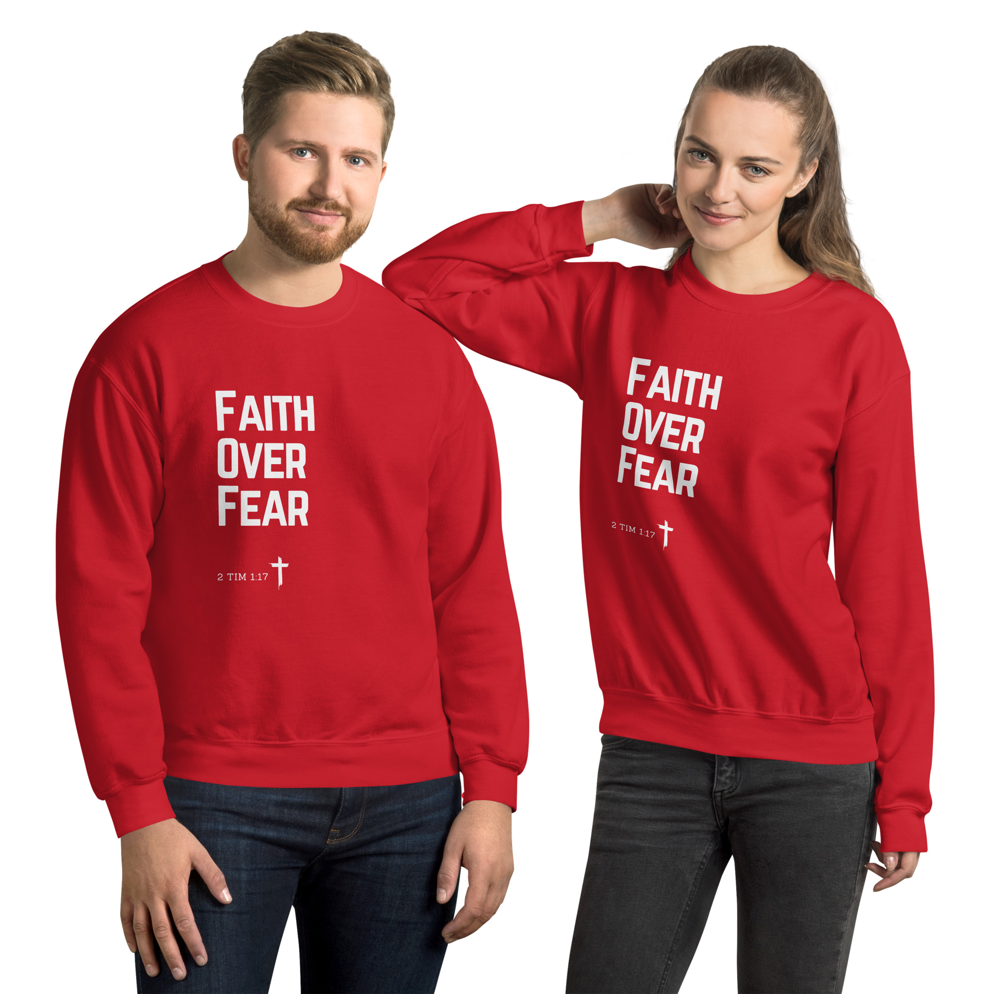 'Faith Over Fear' Slim Fit Unisex Sweatshirt - w/Scripture, Dark Colours - Image 5