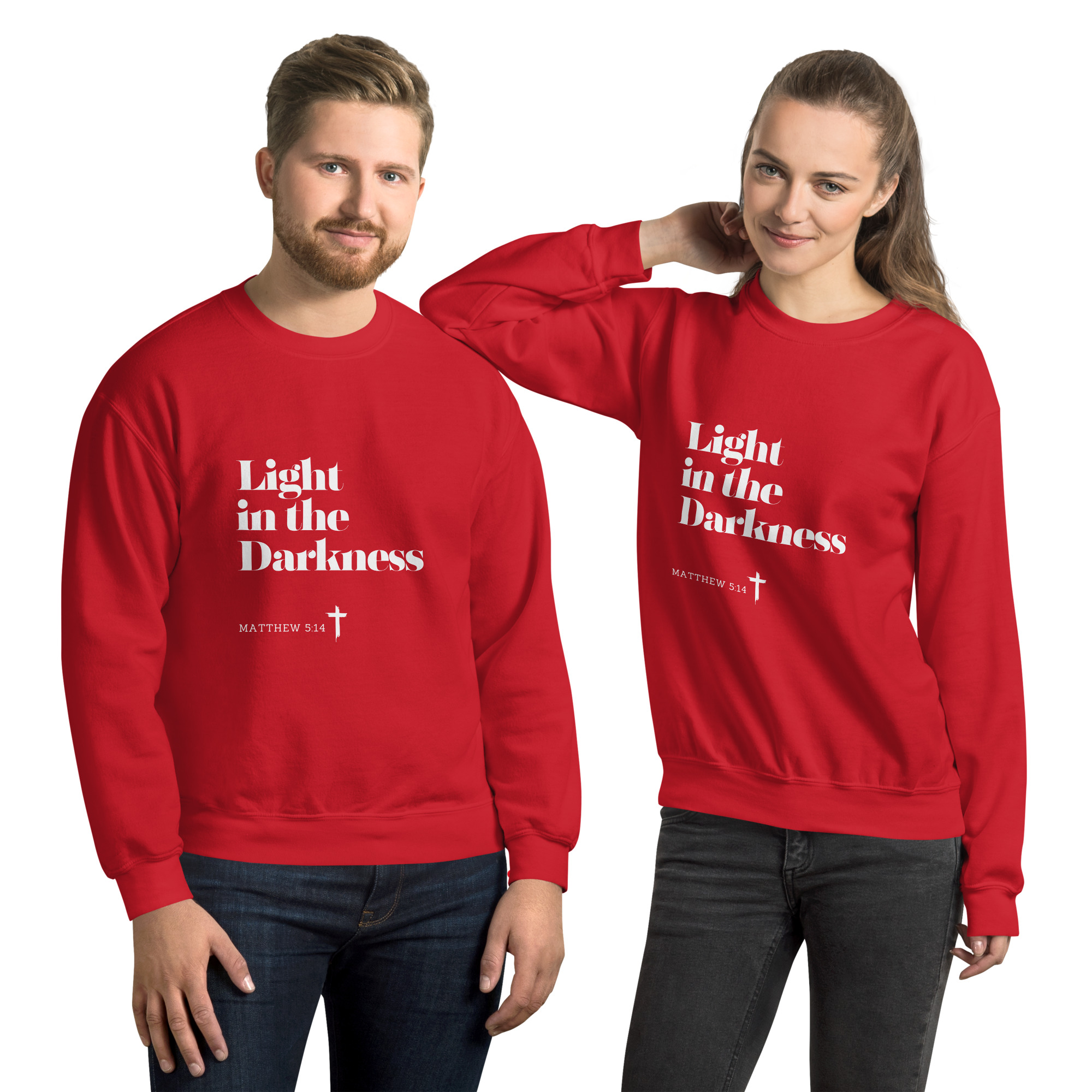 'Light in the Darkness' Slim Fit Unisex Sweatshirt - w/Scripture, Dark Colours - Image 4