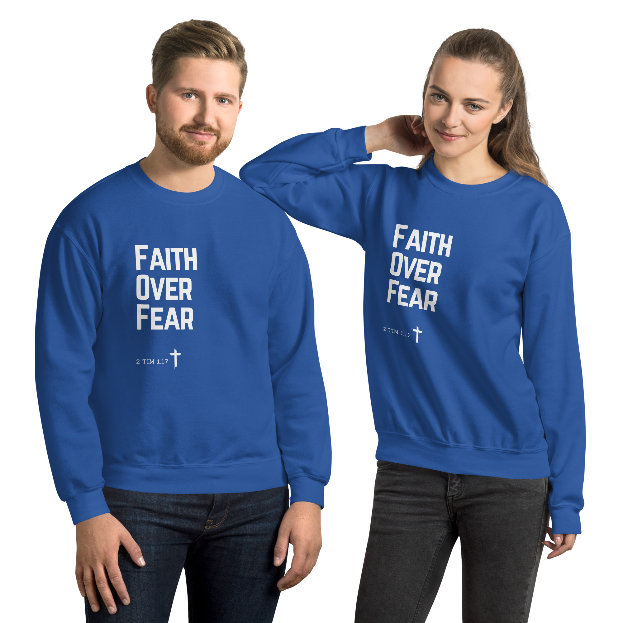 'Faith Over Fear' Slim Fit Unisex Sweatshirt - w/Scripture, Dark Colours - Image 7