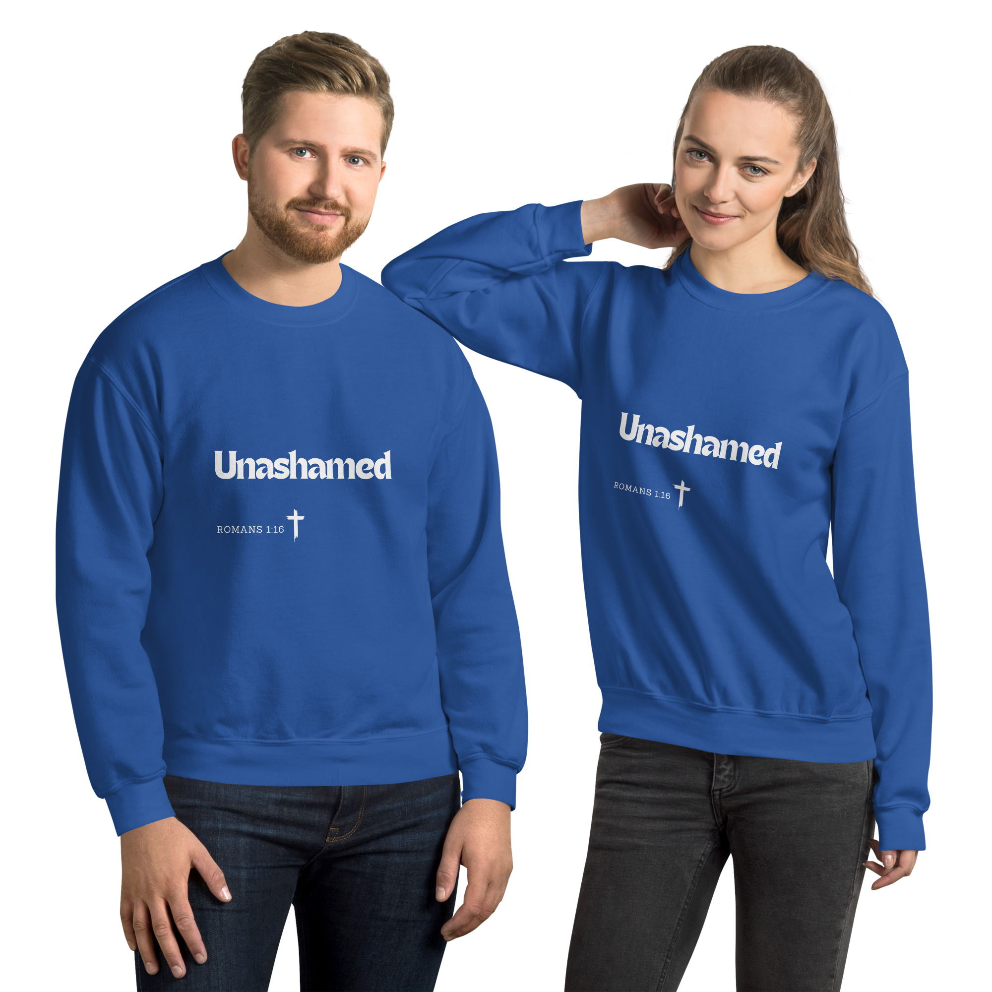 'Unashamed' Slim Fit Unisex Sweatshirt - w/Scripture, Dark Colours - Image 6