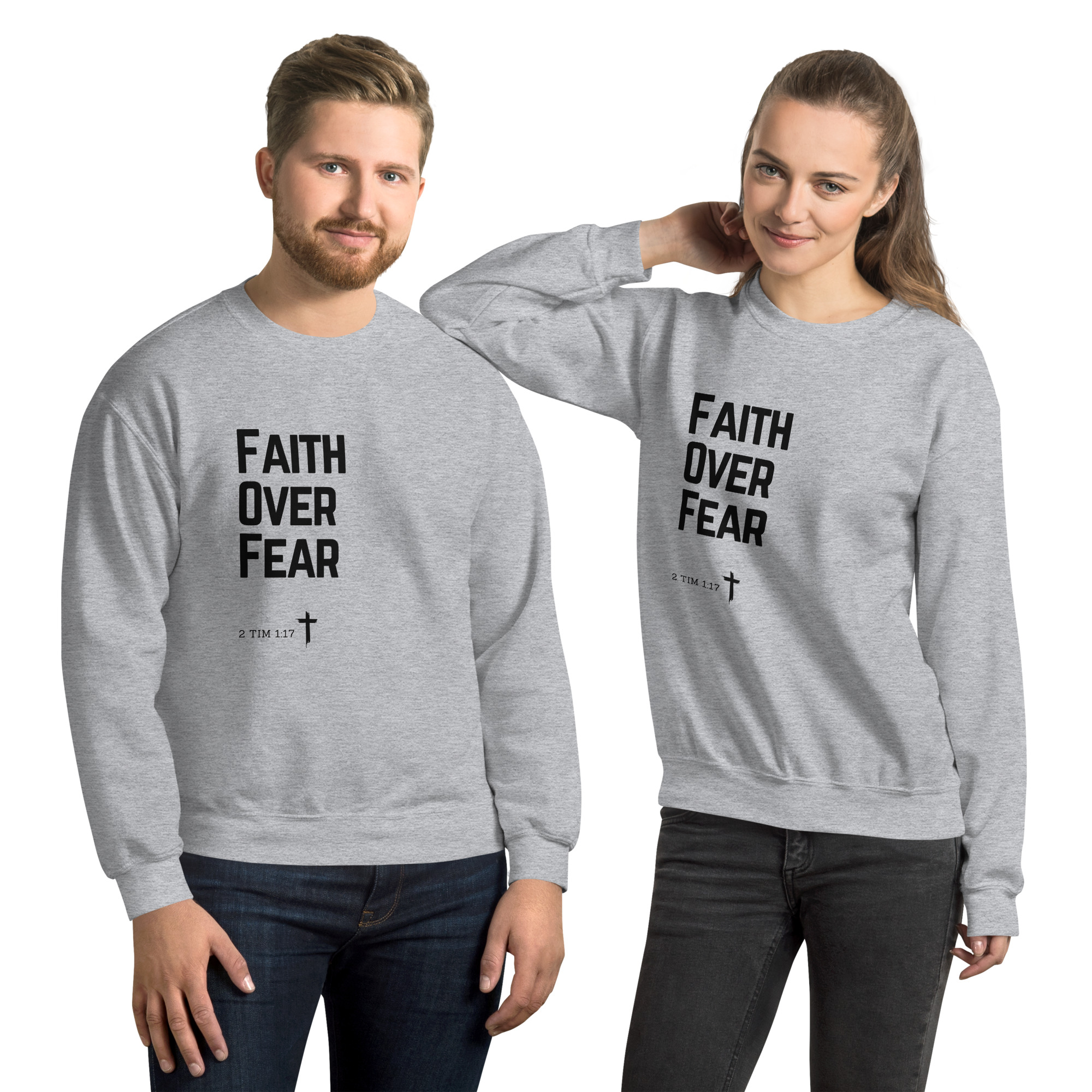 'Faith Over Fear' Slim Fit Unisex Sweatshirt - w/Scripture, Light Colours
